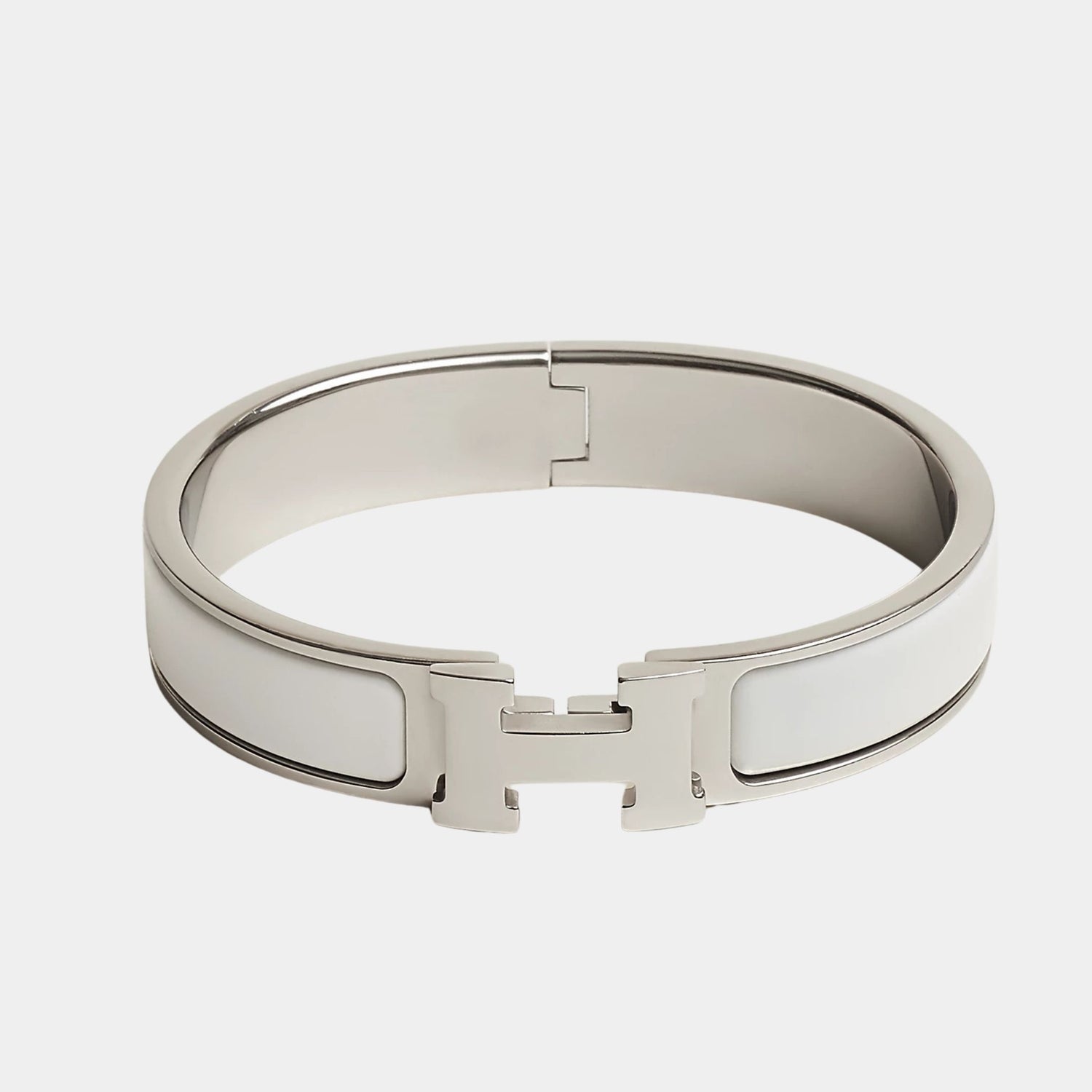 Hermes Clic H Bracelet Palladium Plated, Blanc