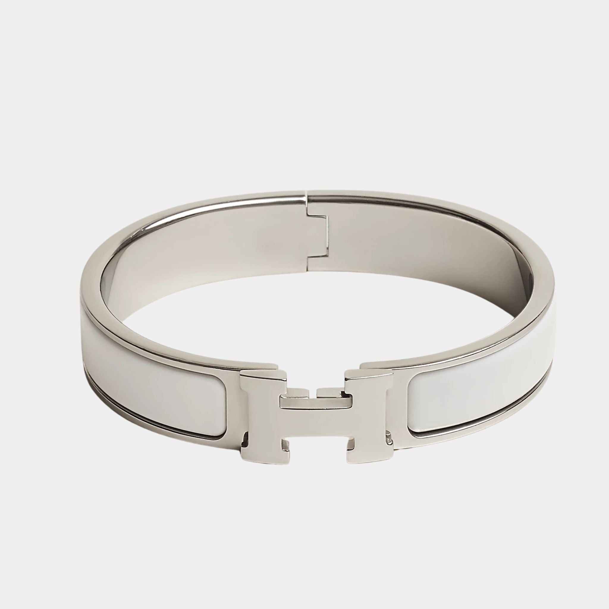 Hermes Clic H Bracelet Palladium Plated, Blanc