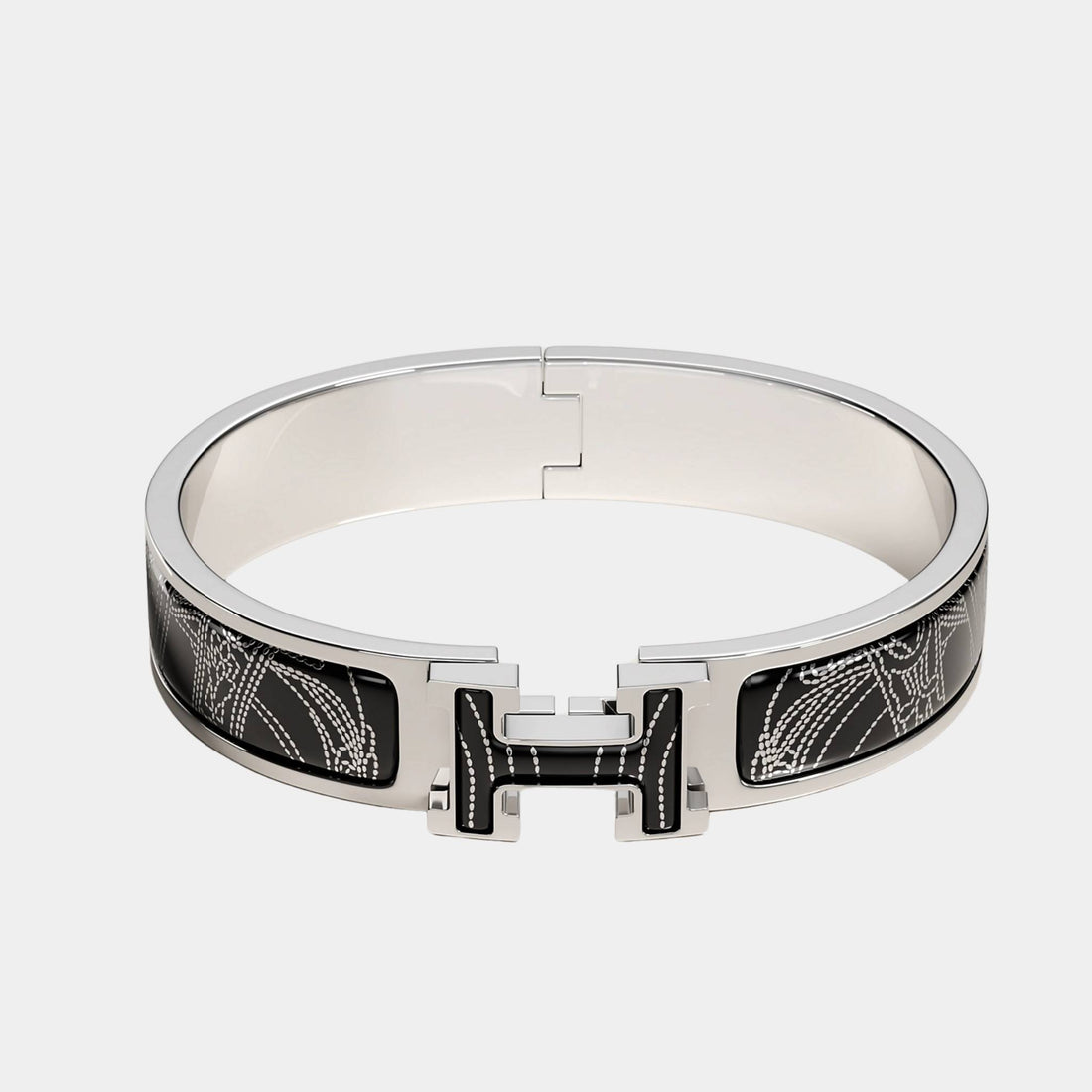 Hermes Clic H Brides de Gala Applique Pique Bracelet Palladium Plated, Platine, Noir