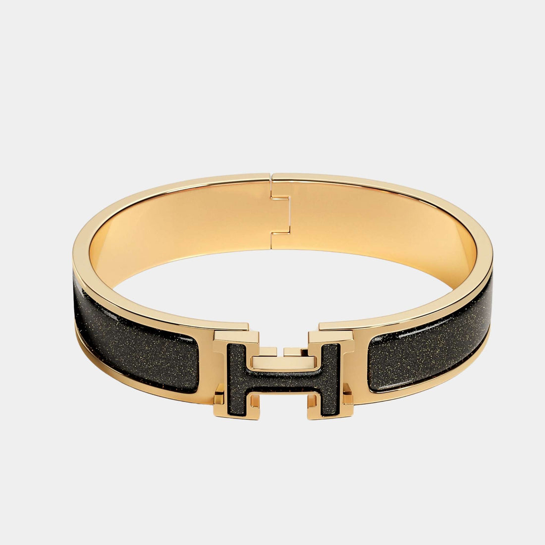 Hermes Clic H Glitter Narrow Bracelet Gold Plated, Front