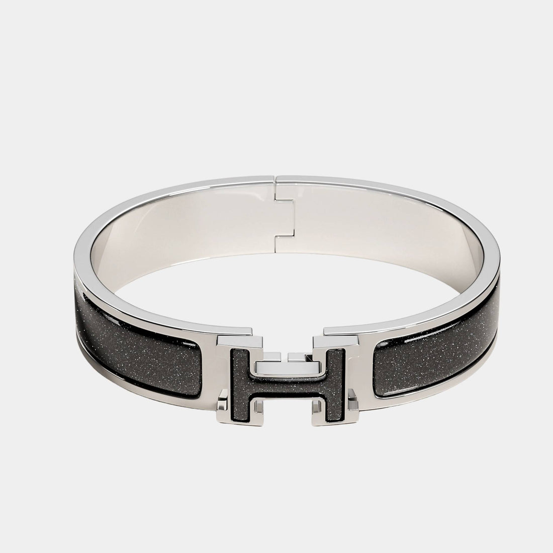 Hermes Clic H Glitter Narrow Bracelet Palladium Plated, Front