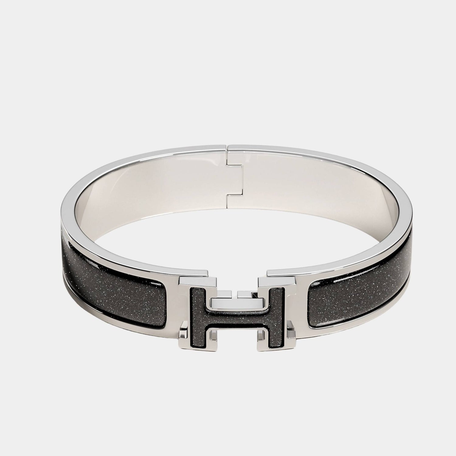 Hermes Clic H Glitter Narrow Bracelet Palladium Plated, Front