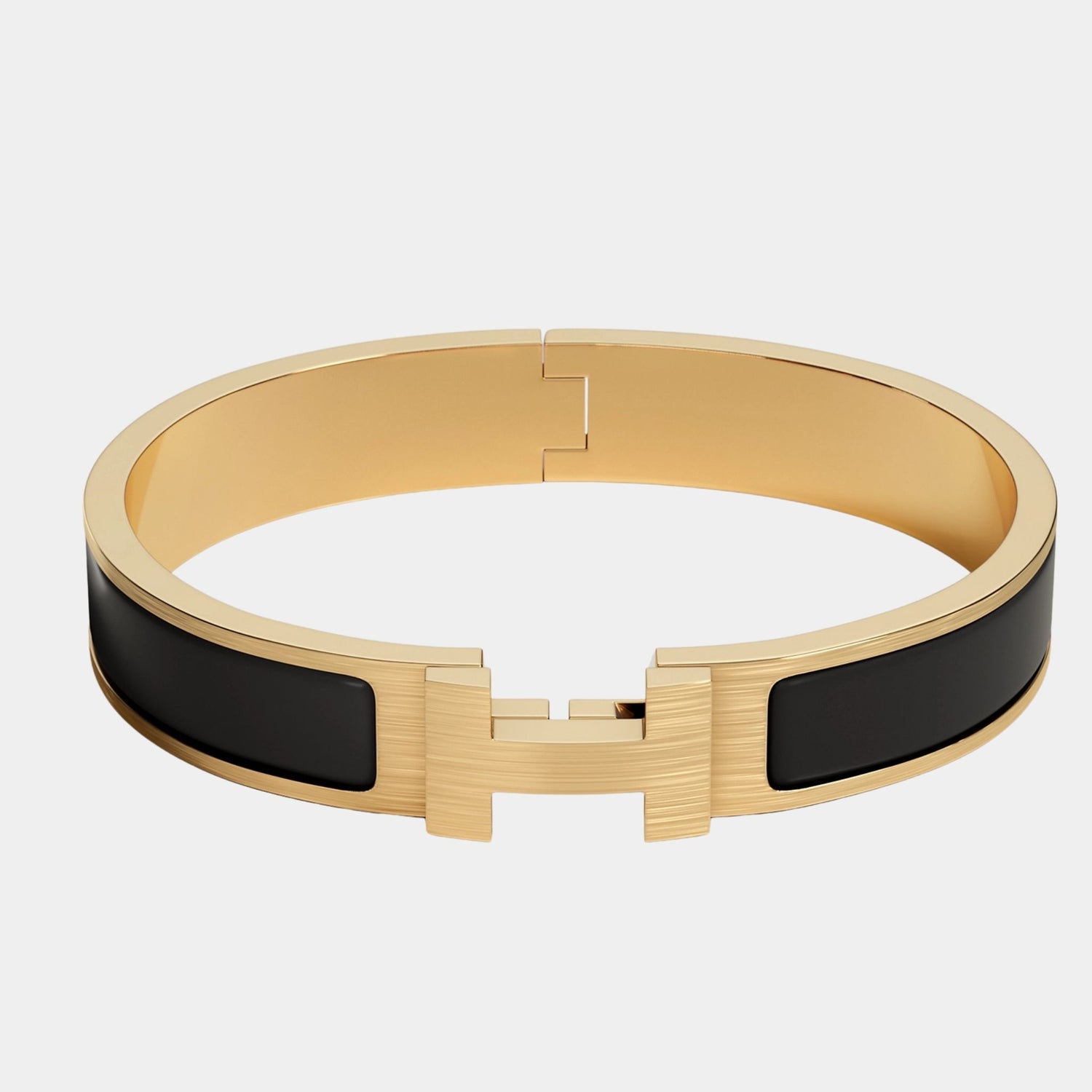 Hermes Clic HH Narrow Bracelet Gold Plated, Noir