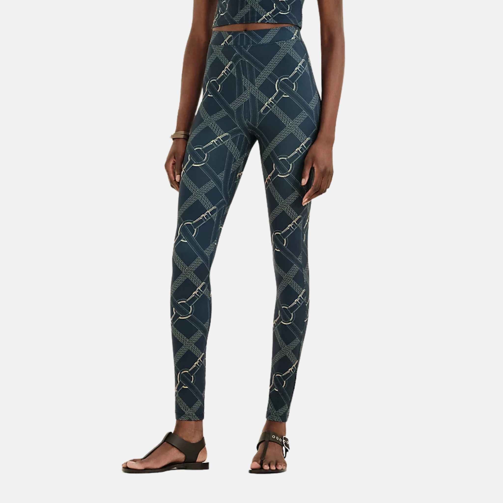 Hermes Coaching Remix Leggings, Blue, Front