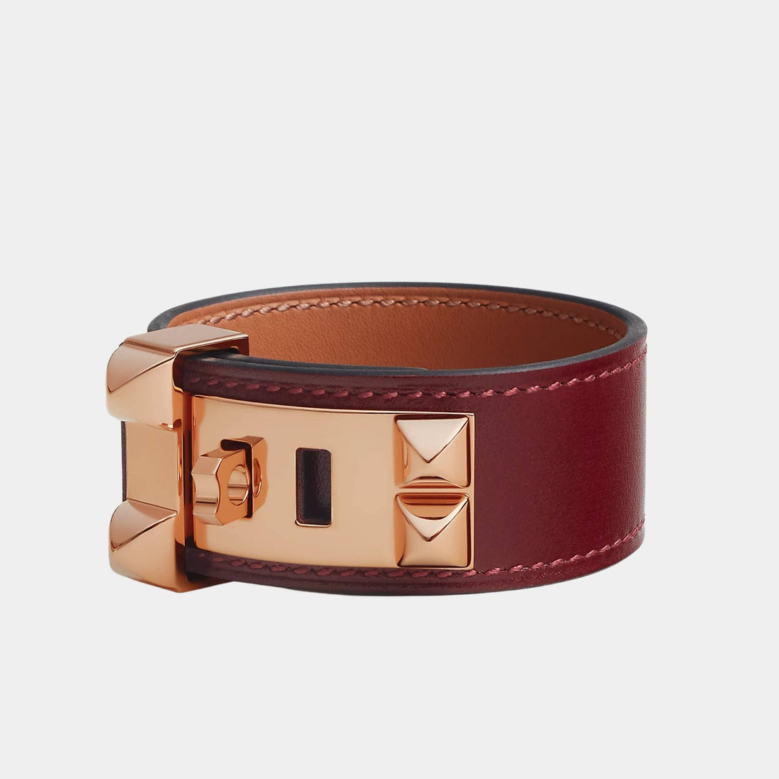 Hermes Collier de Chien 24 Bracelet Box Calfskin Rose Gold Plated, Rouge H
