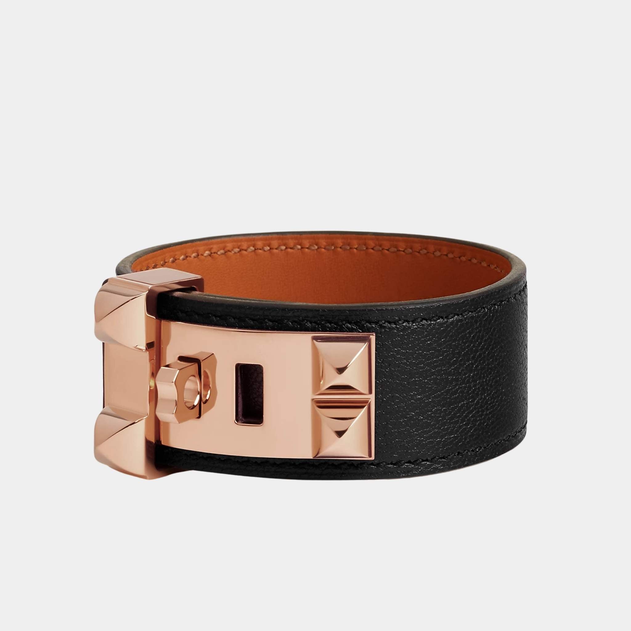 Hermes Collier de Chien 24 Bracelet Chamkila Goatskin Rose Gold Plated, Noir