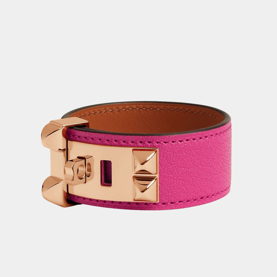 Hermes Collier de Chien 24 Bracelet Chamkila Goatskin Rose Gold Plated, Rose Shocking