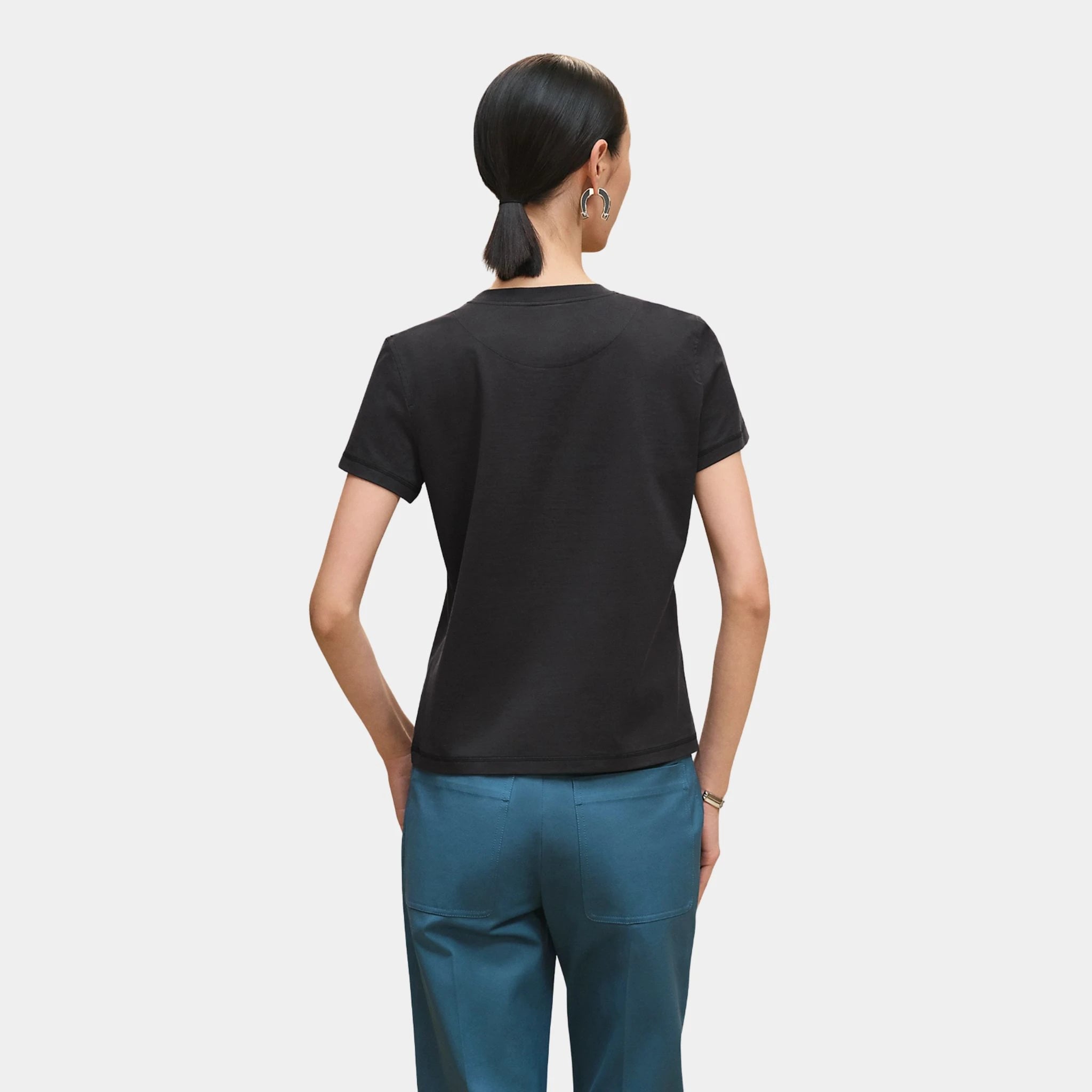 Hermes Coloriages de Jour Print Straight T-shirt, Bleu Noir, Back