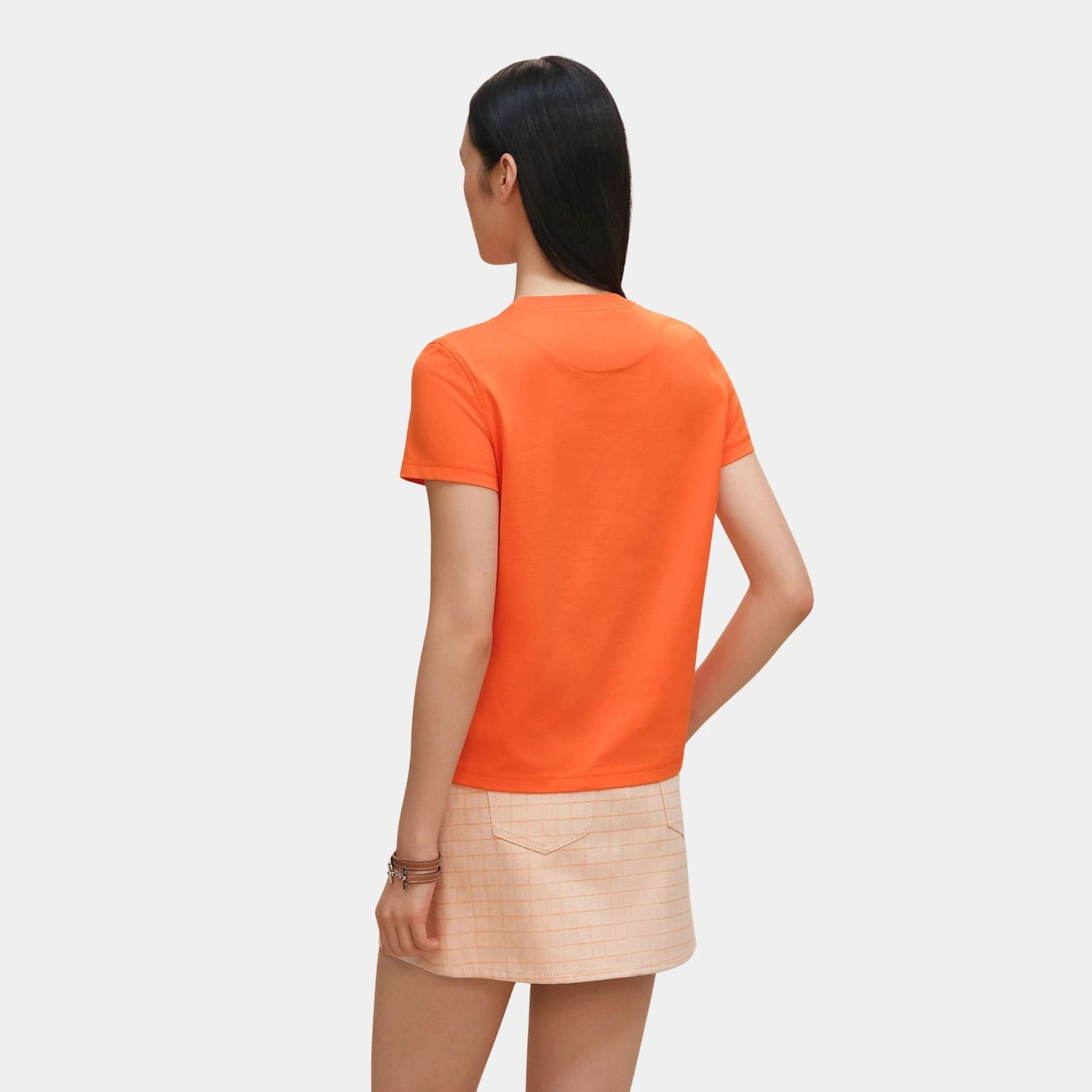 Hermes Coloriages de Jour Print Straight T-shirt, Orange Poppy, Back