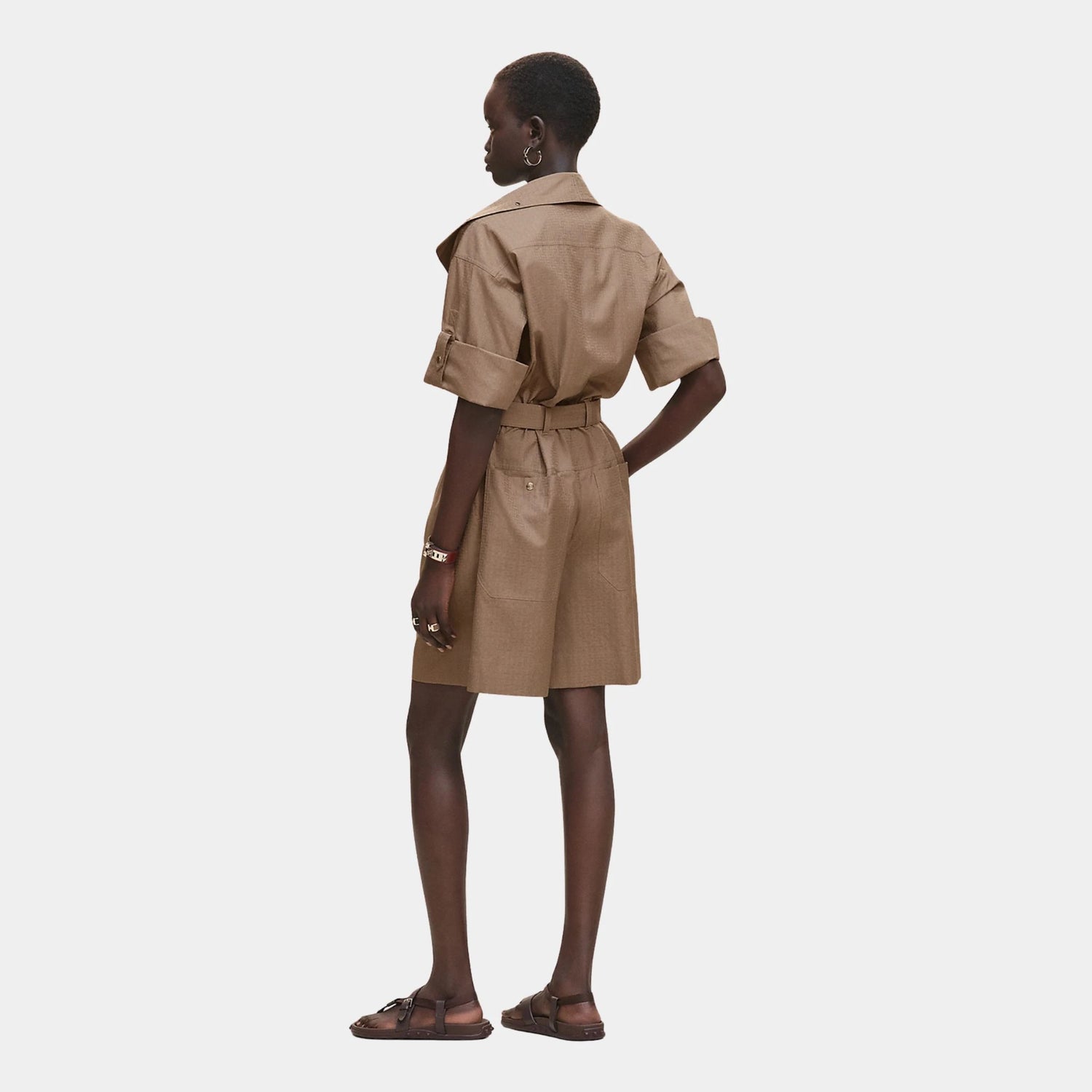 Hermes Combishort in Mosaique Printed Gauze, Gris Etoupe, Back