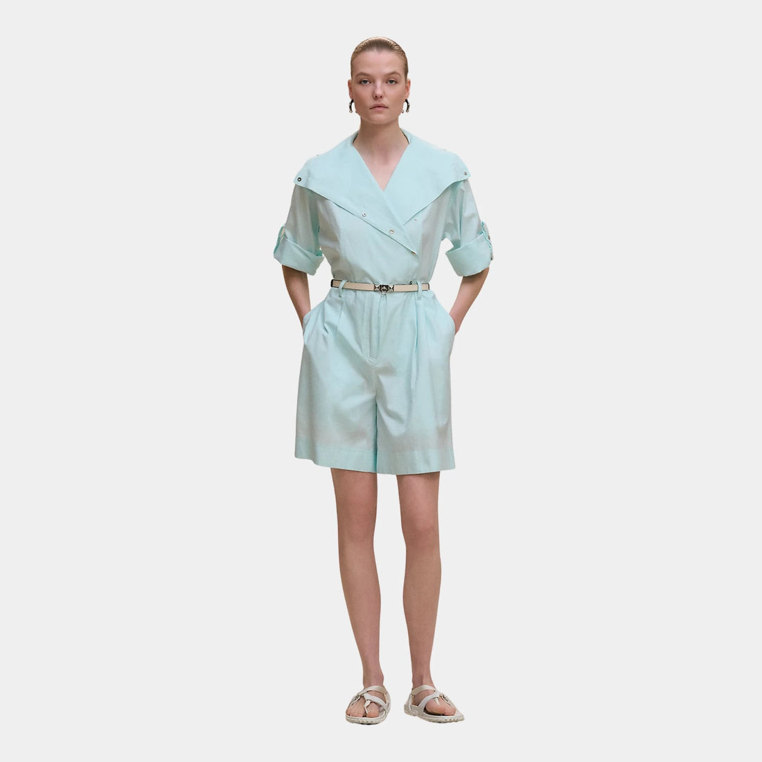 Hermes Combishort in Mosaique Printed Gauze, Vert Embrun, Front