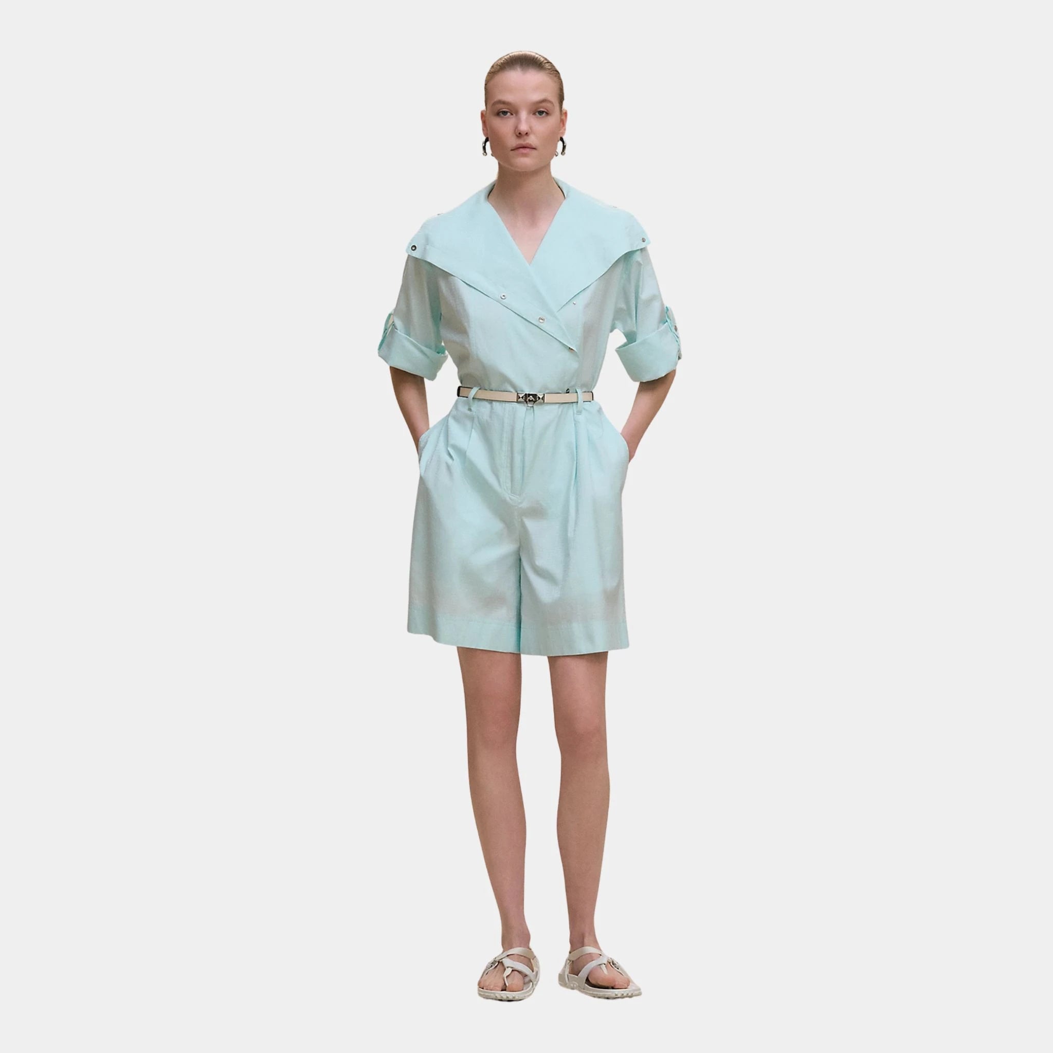 Hermes Combishort in Mosaique Printed Gauze, Vert Embrun, Front