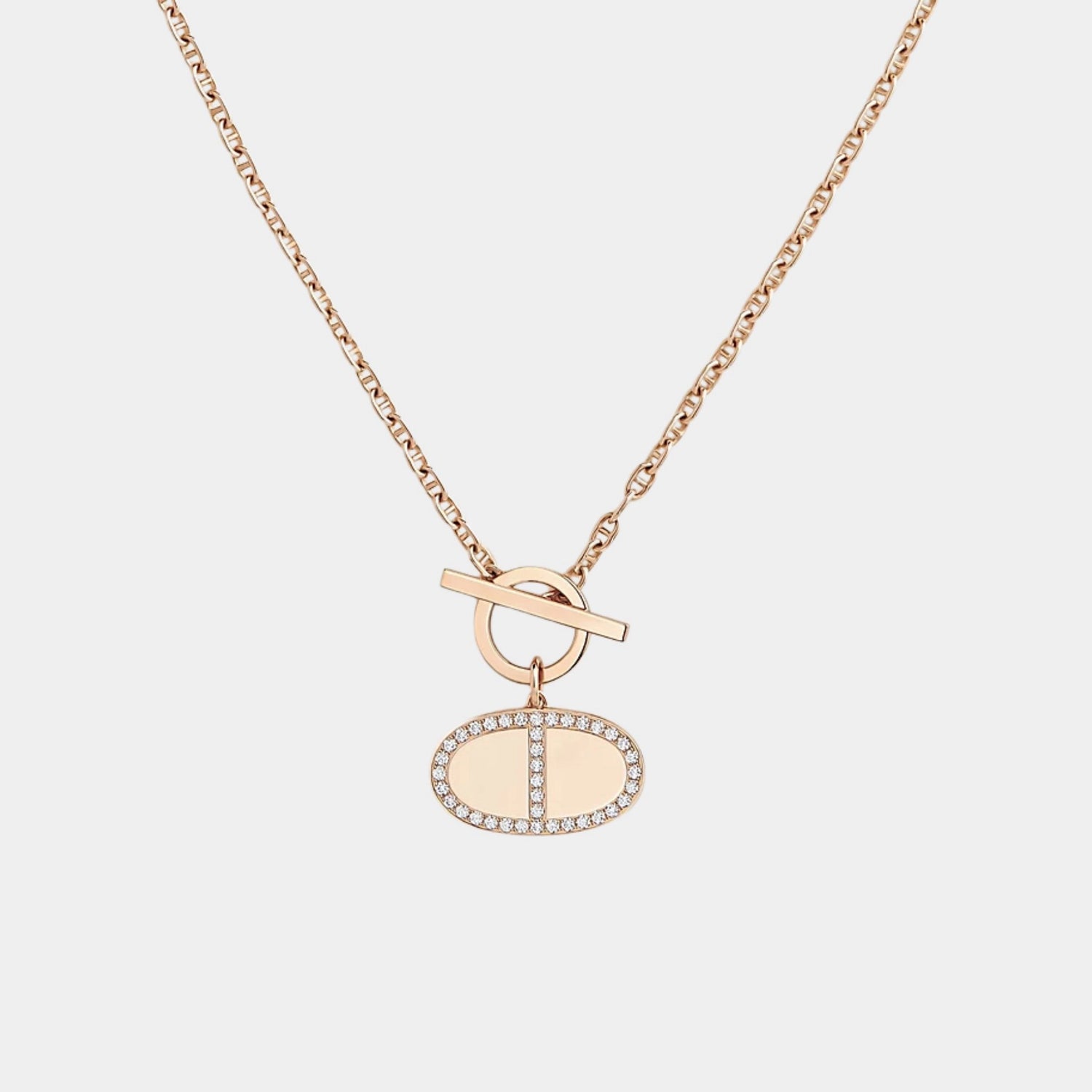 Contour Anchor Chain Pendant Rose Gold Diamonds, Closeup