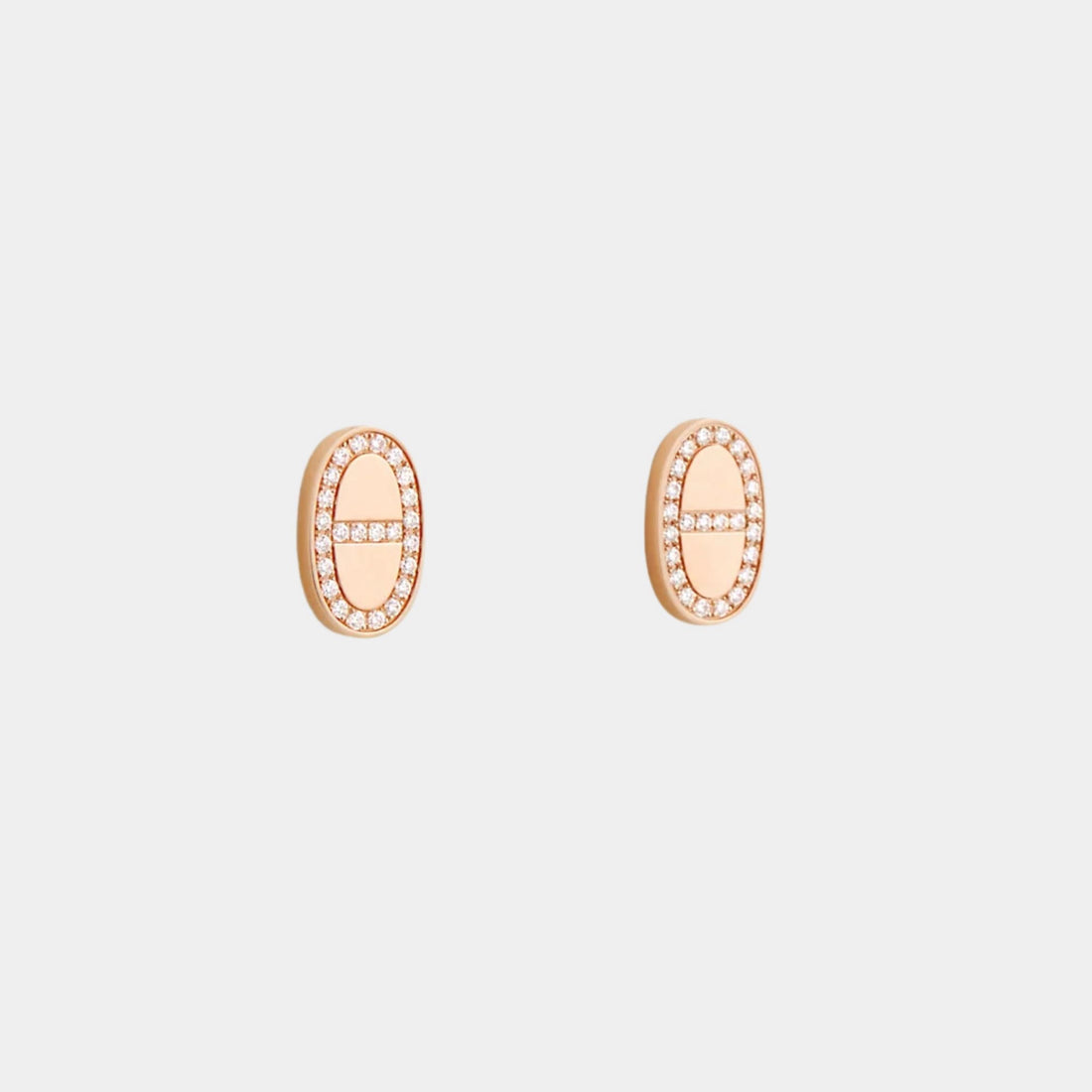 Hermes Contour Anchor Chain Stud Earrings Rose Gold Diamonds