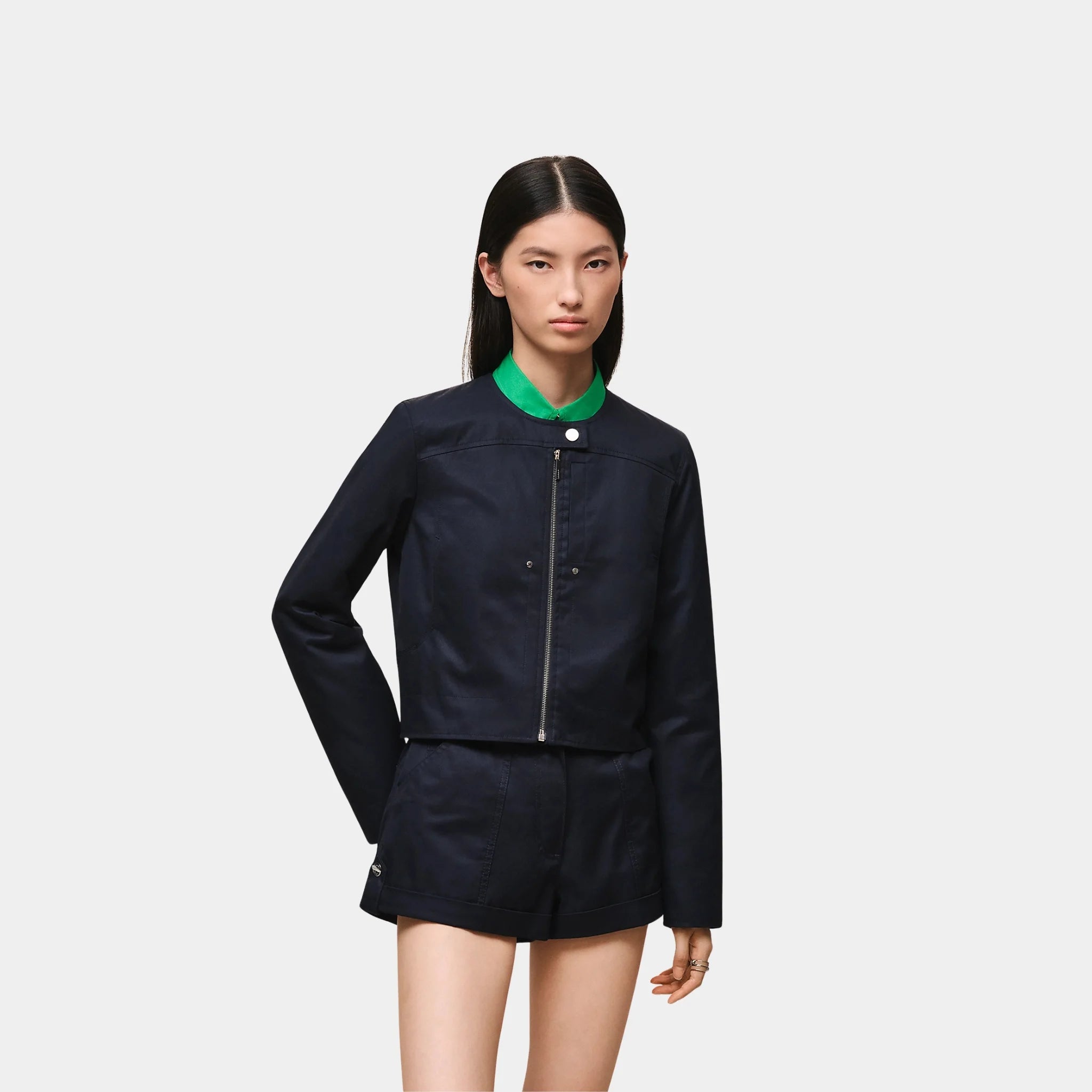 Hermes Cotton Twill Jacket, Bleu Noir, Front
