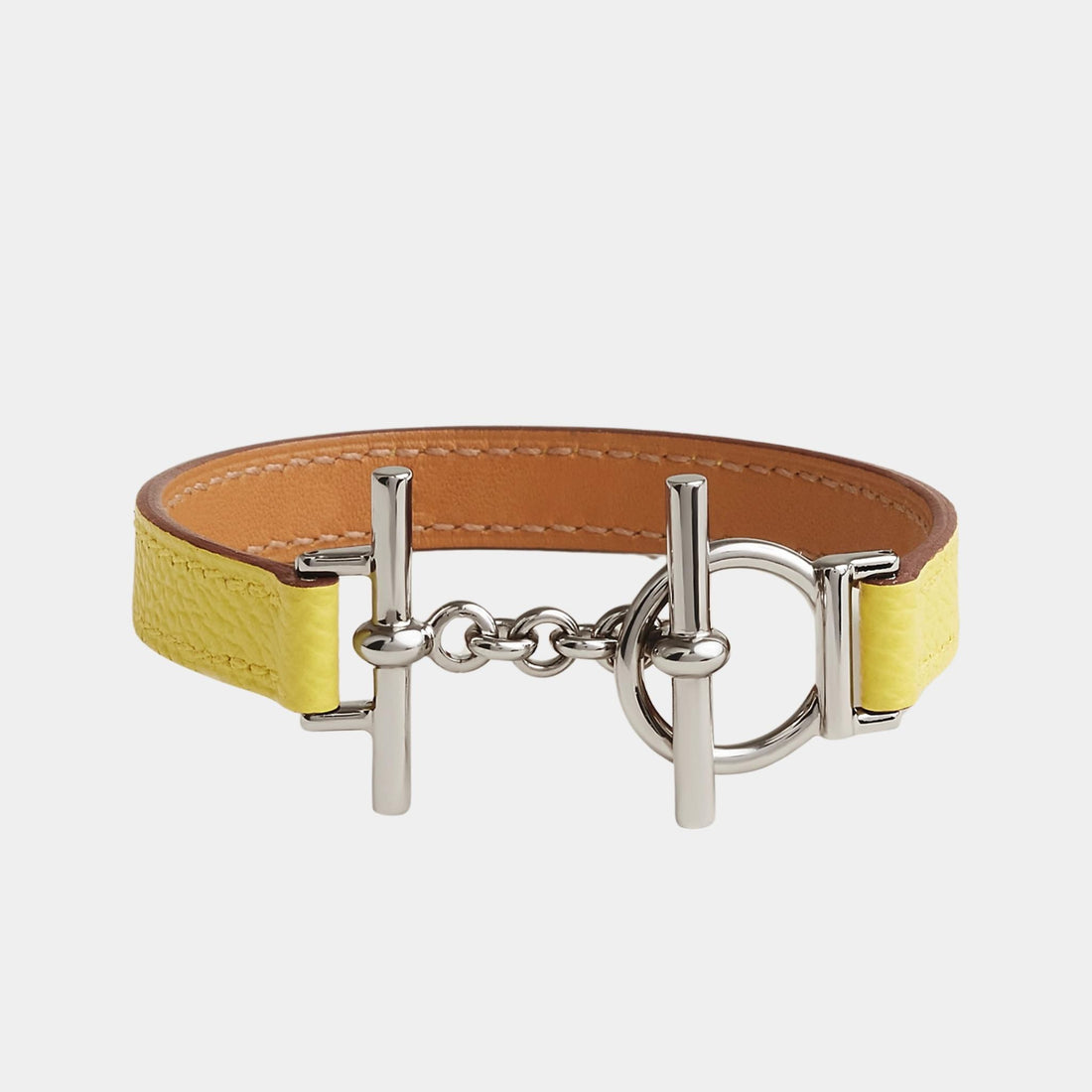 Hermes Croisiere Simple Tour Bracelet Epsom Calfskin Palladium Plated, Jaune Citron