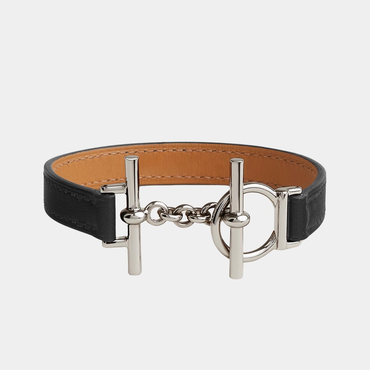 Hermes Croisiere Simple Tour Bracelet Swift Calfskin Palladium Plated, Noir