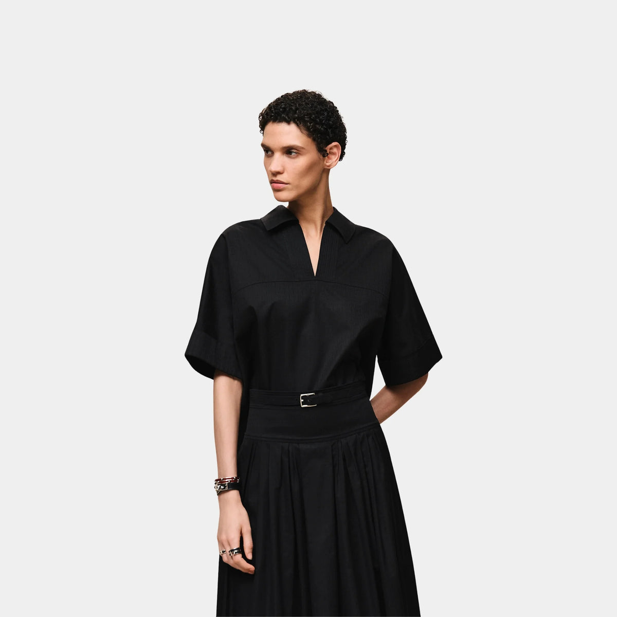 Cropped Polo Blouse in Mosaique Gauze