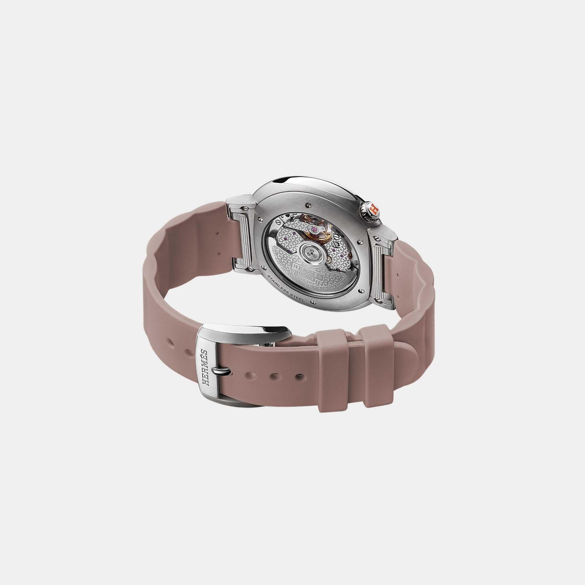 Hermes Cut 36 mm Steel Watch With Glycine Rubber Strap, Back