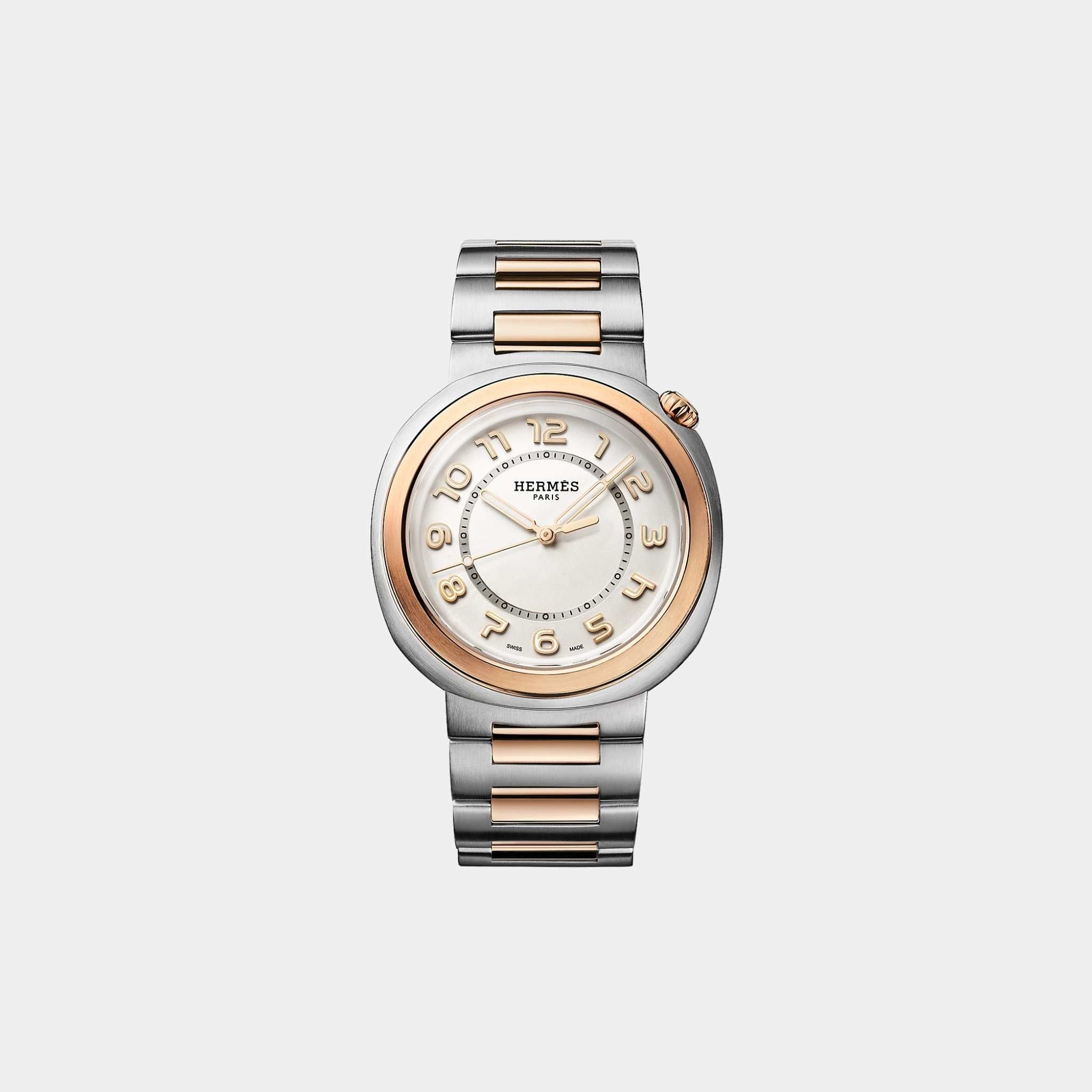 Hermes Cut 36 mm Watch With Steel-Rose Gold Bezel And Bracelet, Front