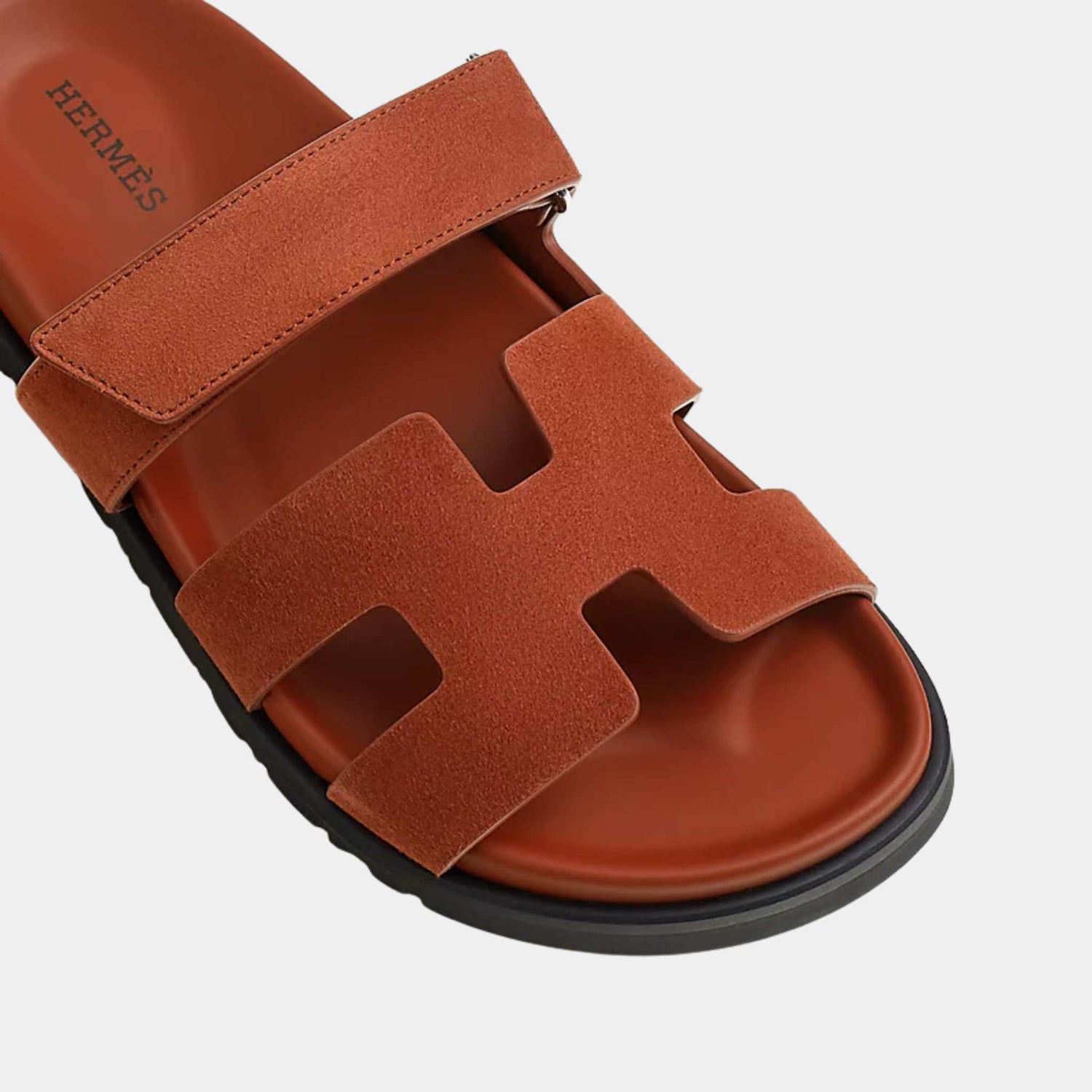 Hermes Cyprus Sandals Muscavado Brown, Top Closeup