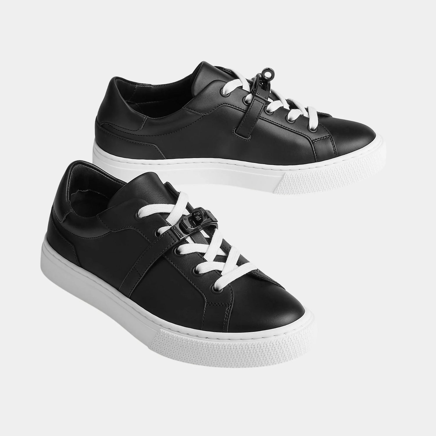 Hermes Day Sneaker in Calfskin with Black Buckle, Noir, Front