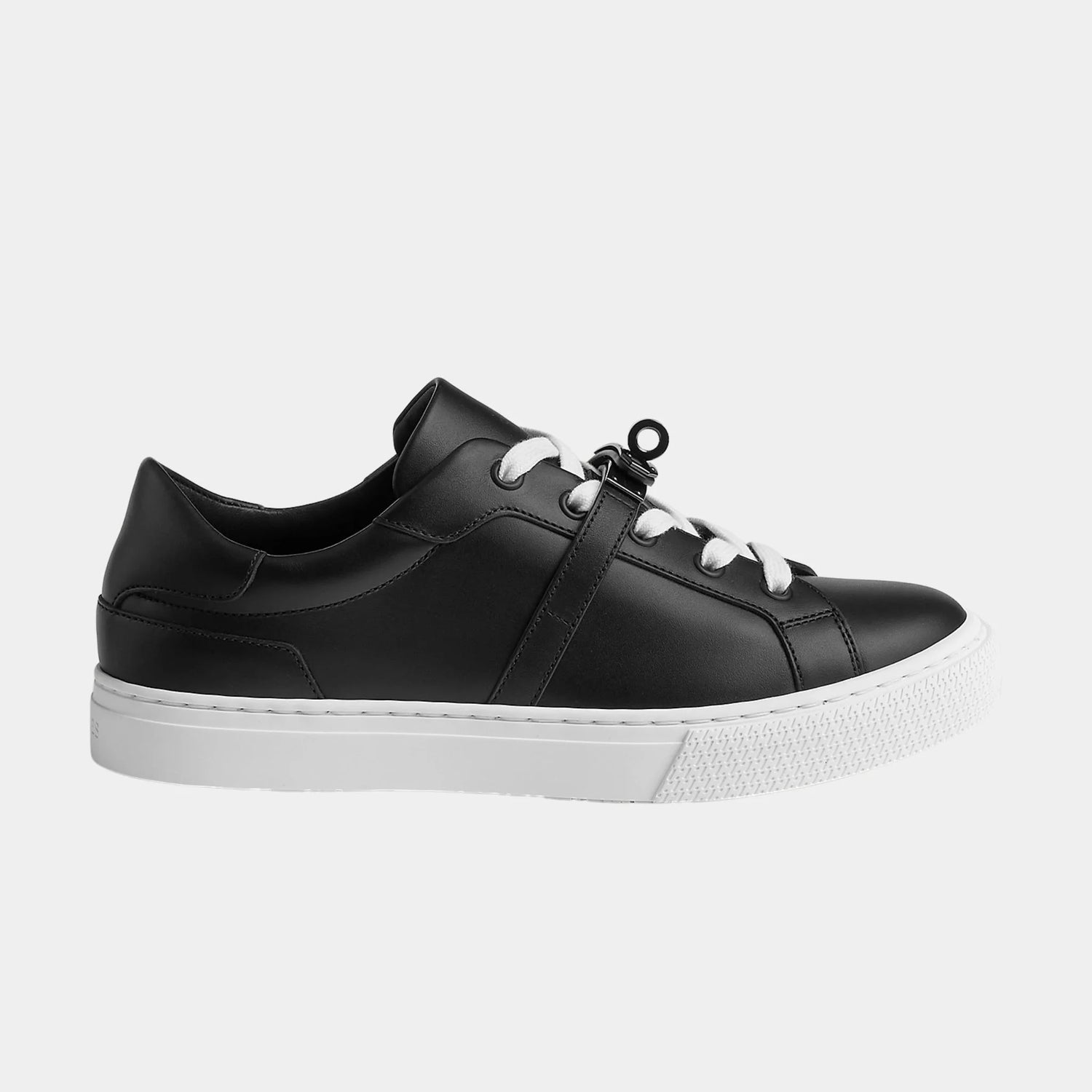 Hermes Day Sneaker in Calfskin with Black Buckle, Noir, Side