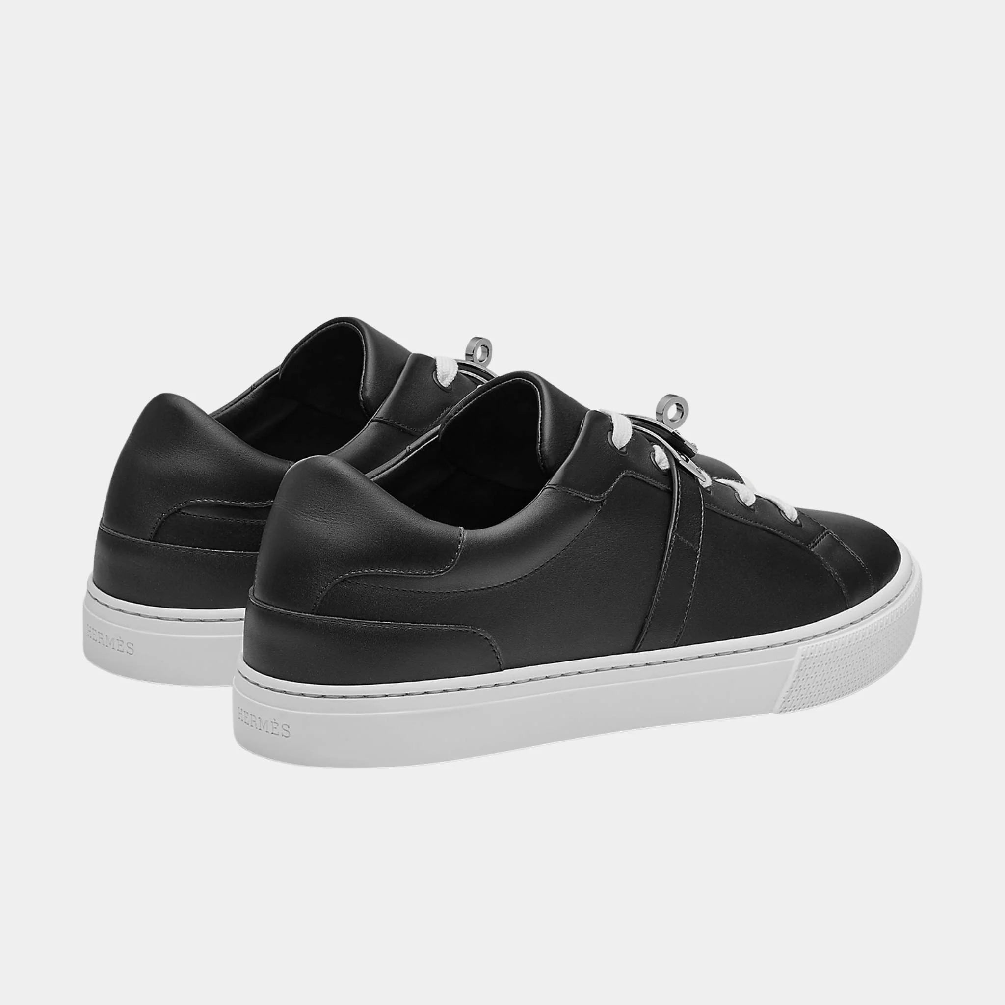 Hermes Day Sneaker in Calfskin with Palladium Plated Buckle, Noir, Back
