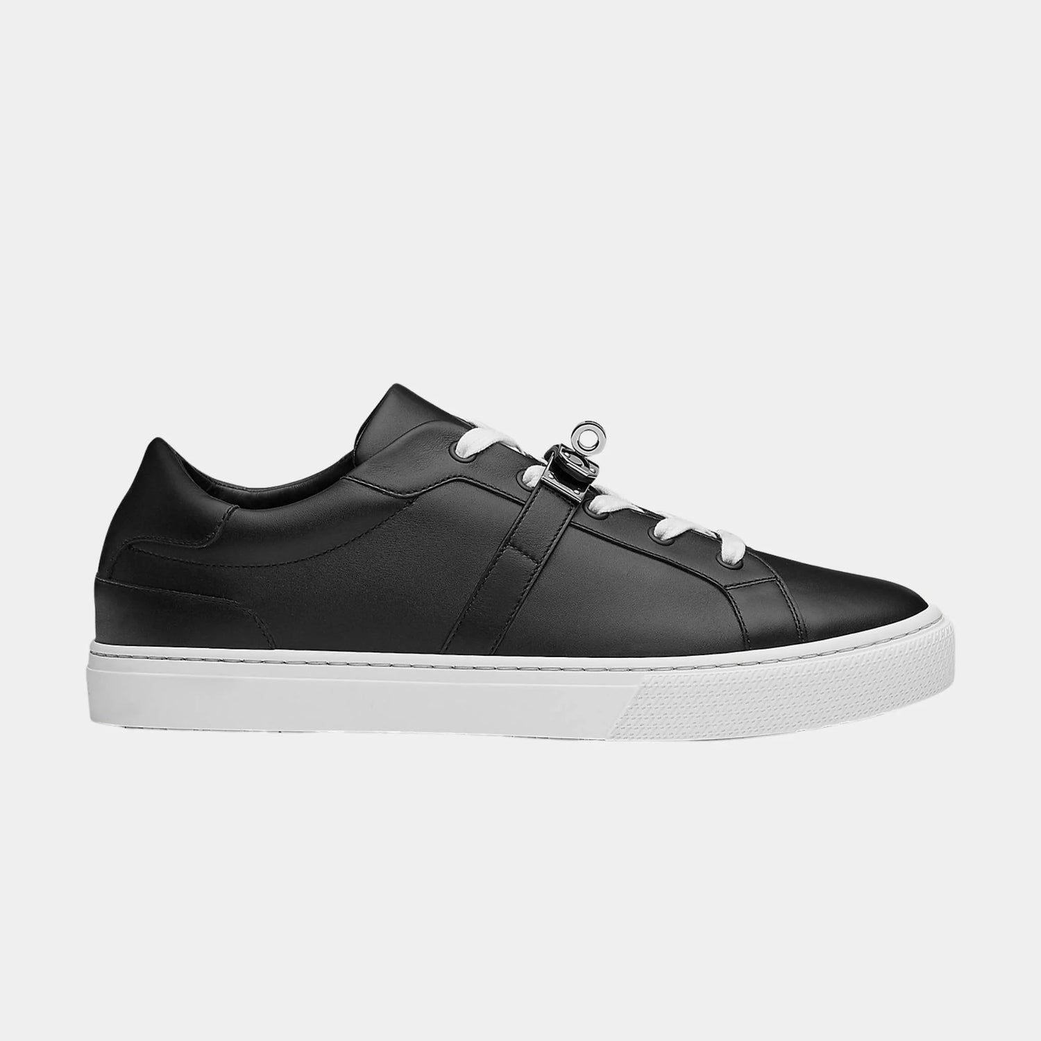 Hermes Day Sneaker in Calfskin with Palladium Plated Buckle, Noir, Side