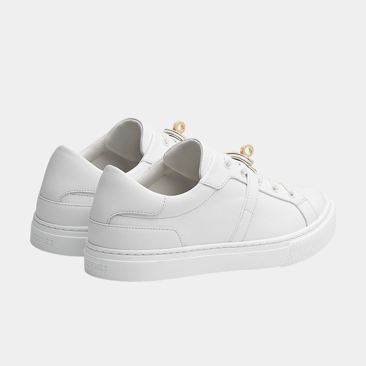 Hermes Day Sneaker in Calfskin with Permabrass Plated Buckle, Blanc, Back