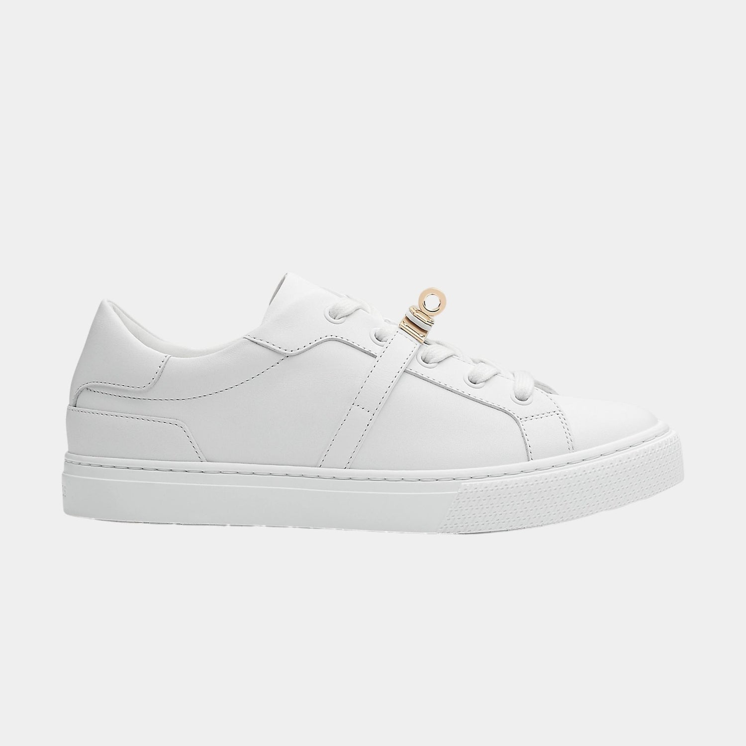Hermes Day Sneaker in Calfskin with Permabrass Plated Buckle, Blanc, Side