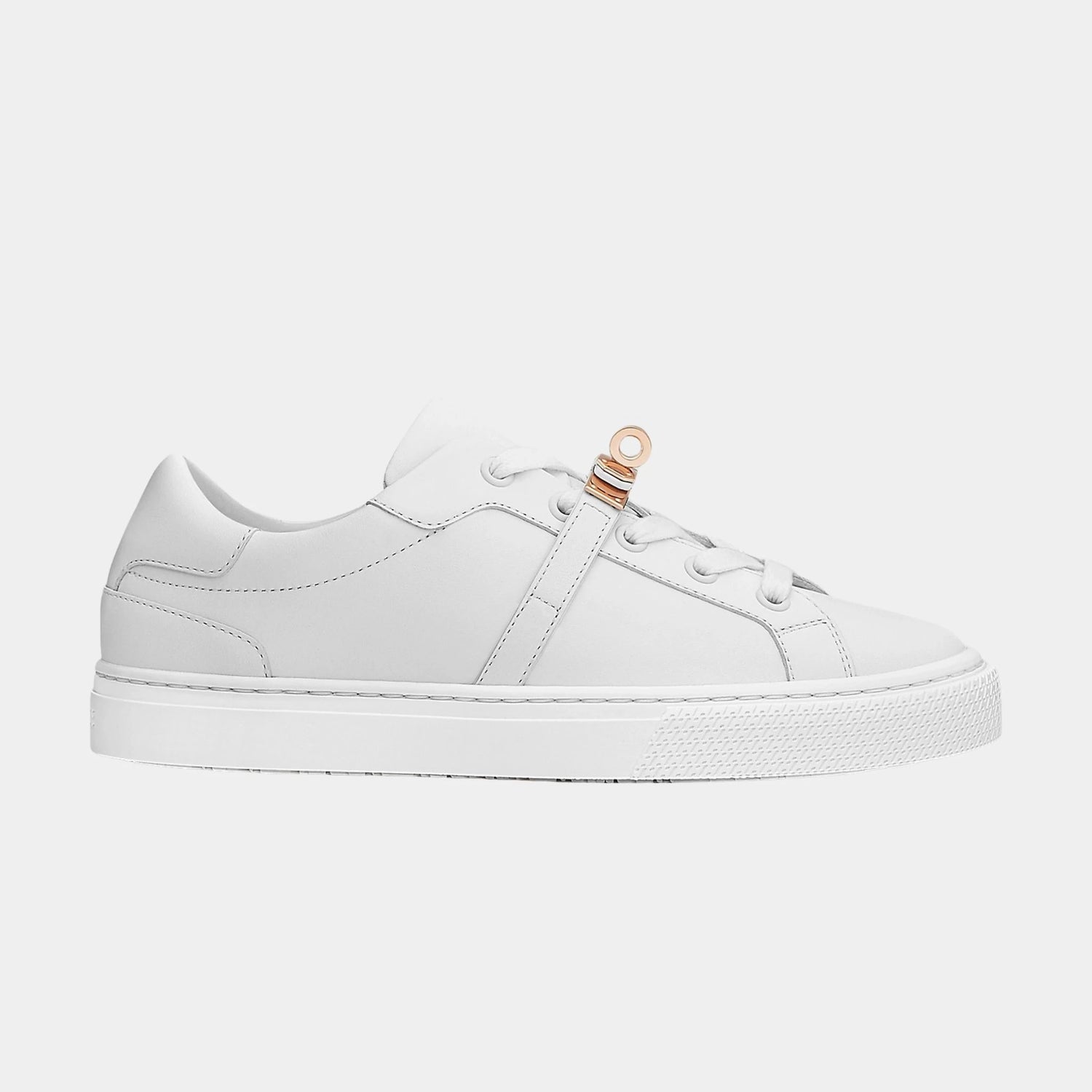 Hermes Day Sneaker in Calfskin with Rose Gold Plated Buckle, Blanc, Side