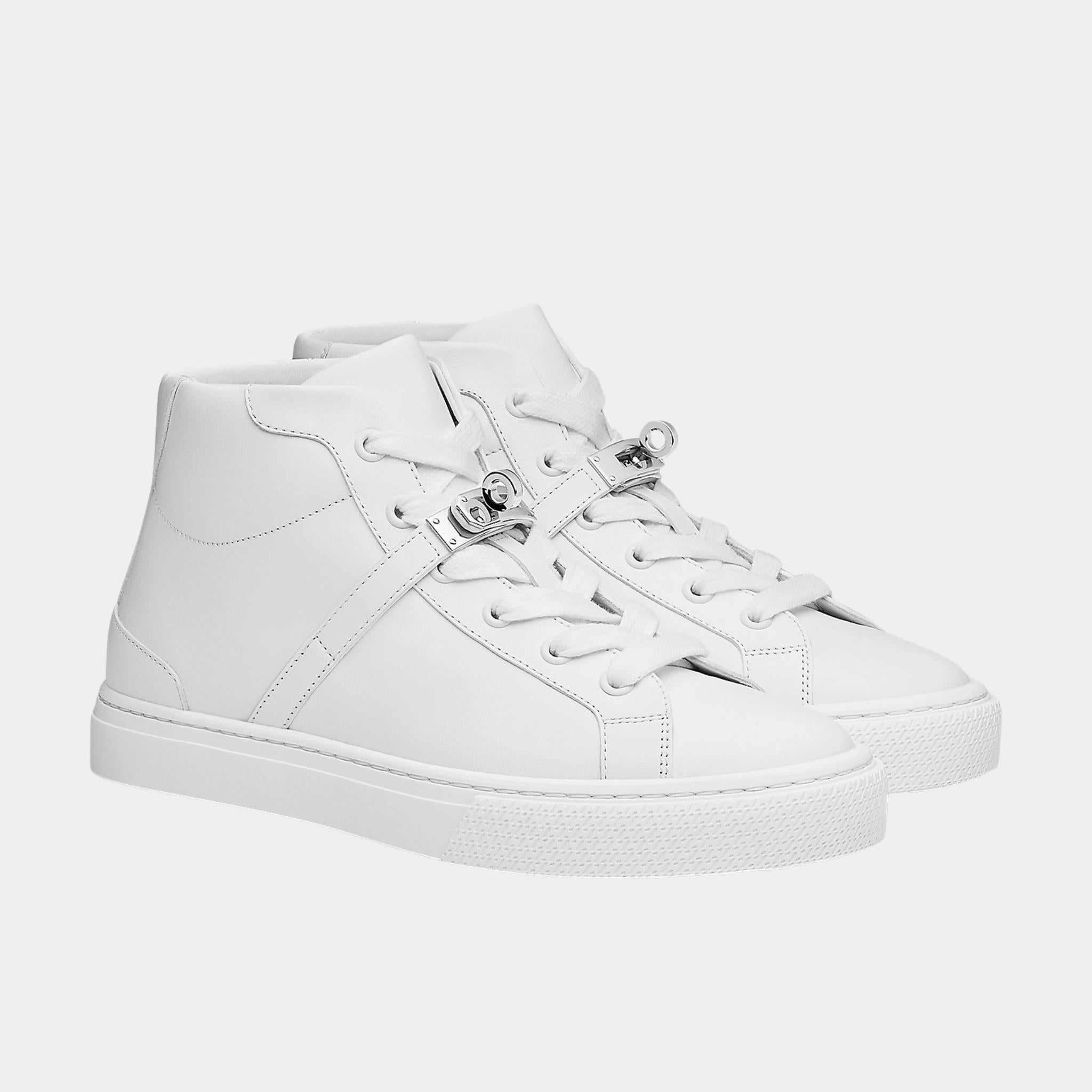Hermes Daydream Sneaker Calfskin with Palladium Plated Buckle, Blanc, Front