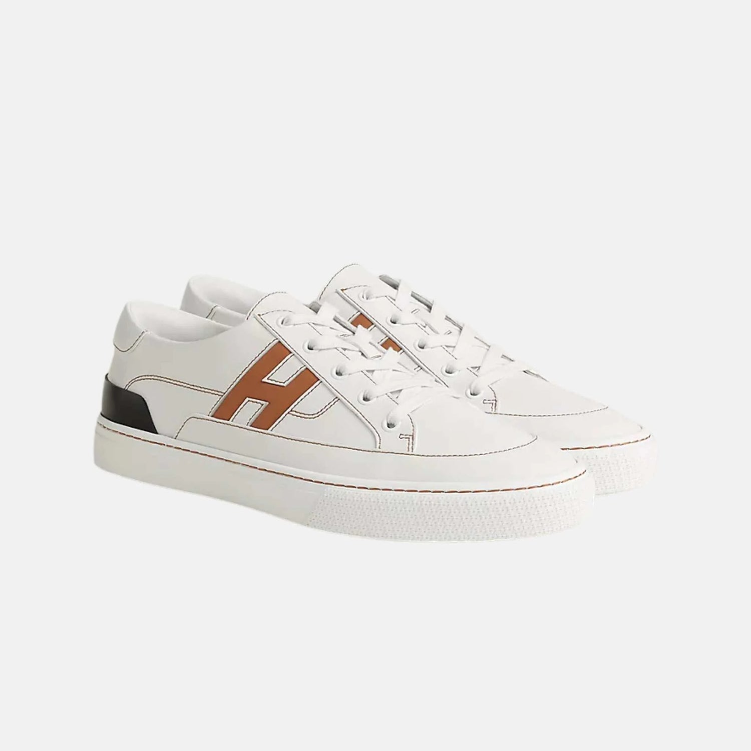Hermes Deep Sneaker Calfskin White/Natural, Side &amp; Front