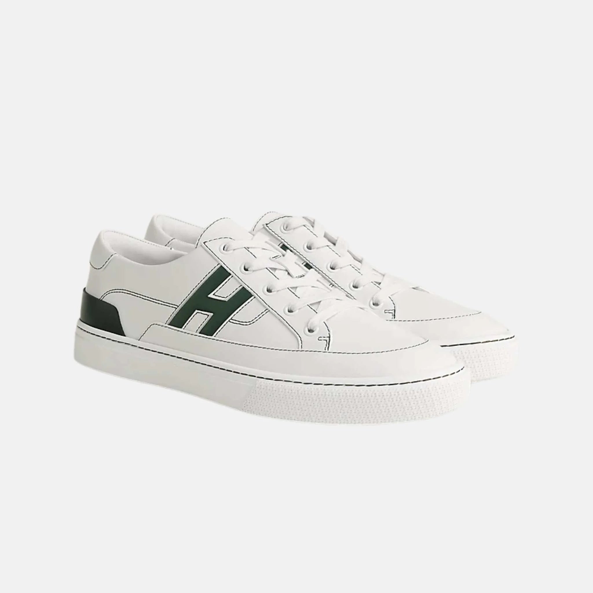 Hermes Deep Sneaker Calfskin White/Vert , Side &amp; Front