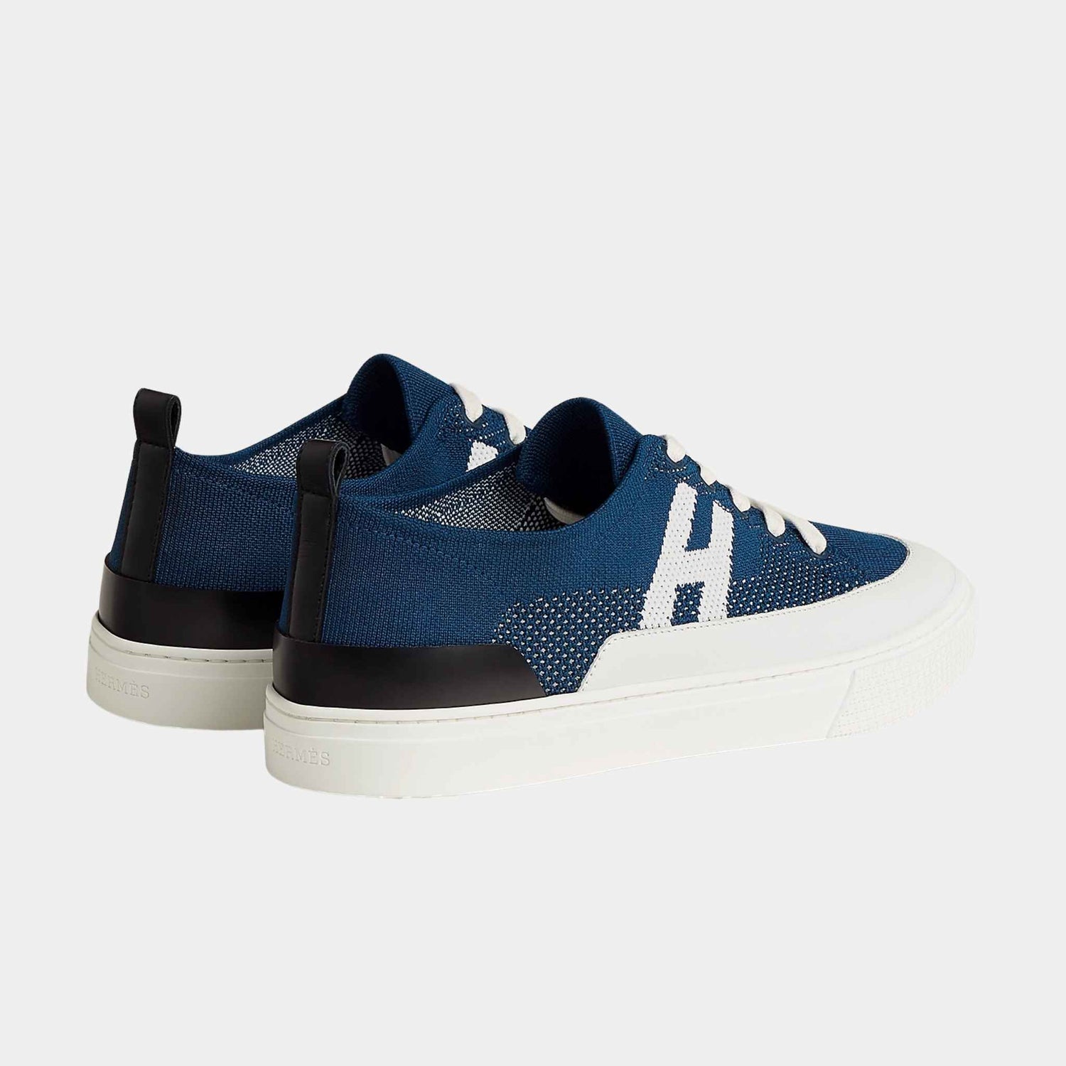 Hermes Deep Sneaker in Knit and Calfskin, Bleu Celeste, Back