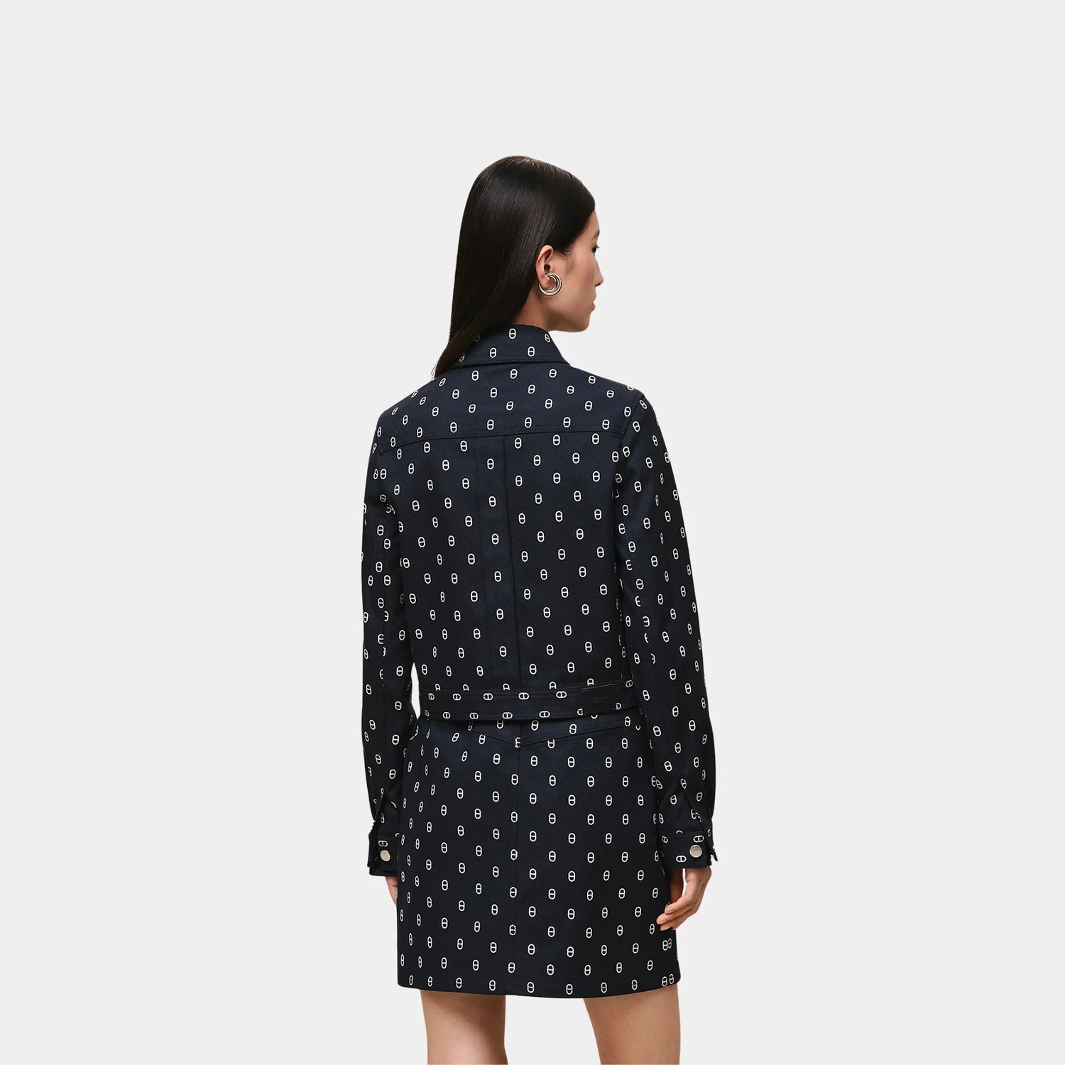 Hermes Denim-inspired Jacket with Anchor Chain Print, Bleu Marine, Back