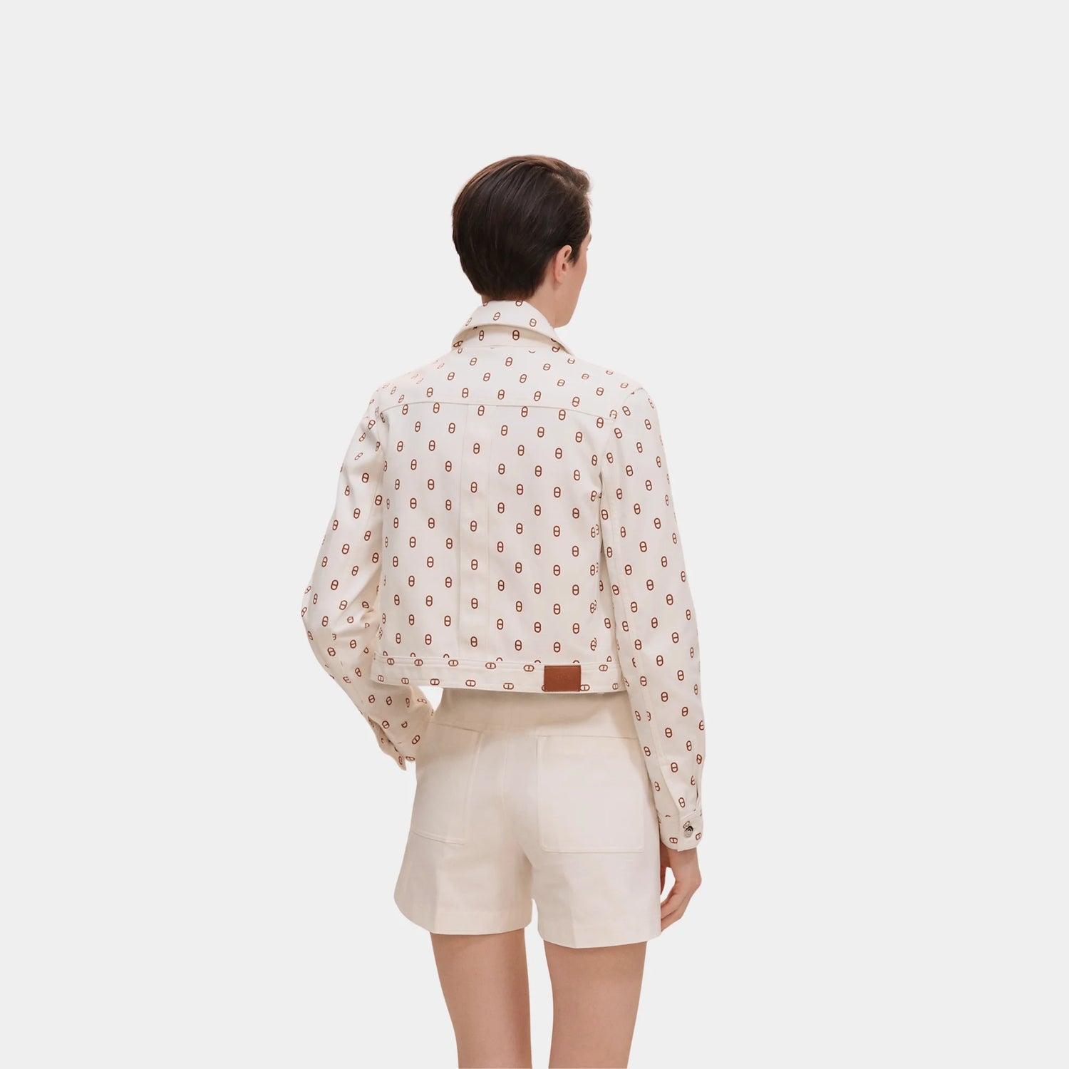 Hermes Denim-inspired Jacket with Anchor Chain Print, Marron Fauve, Back