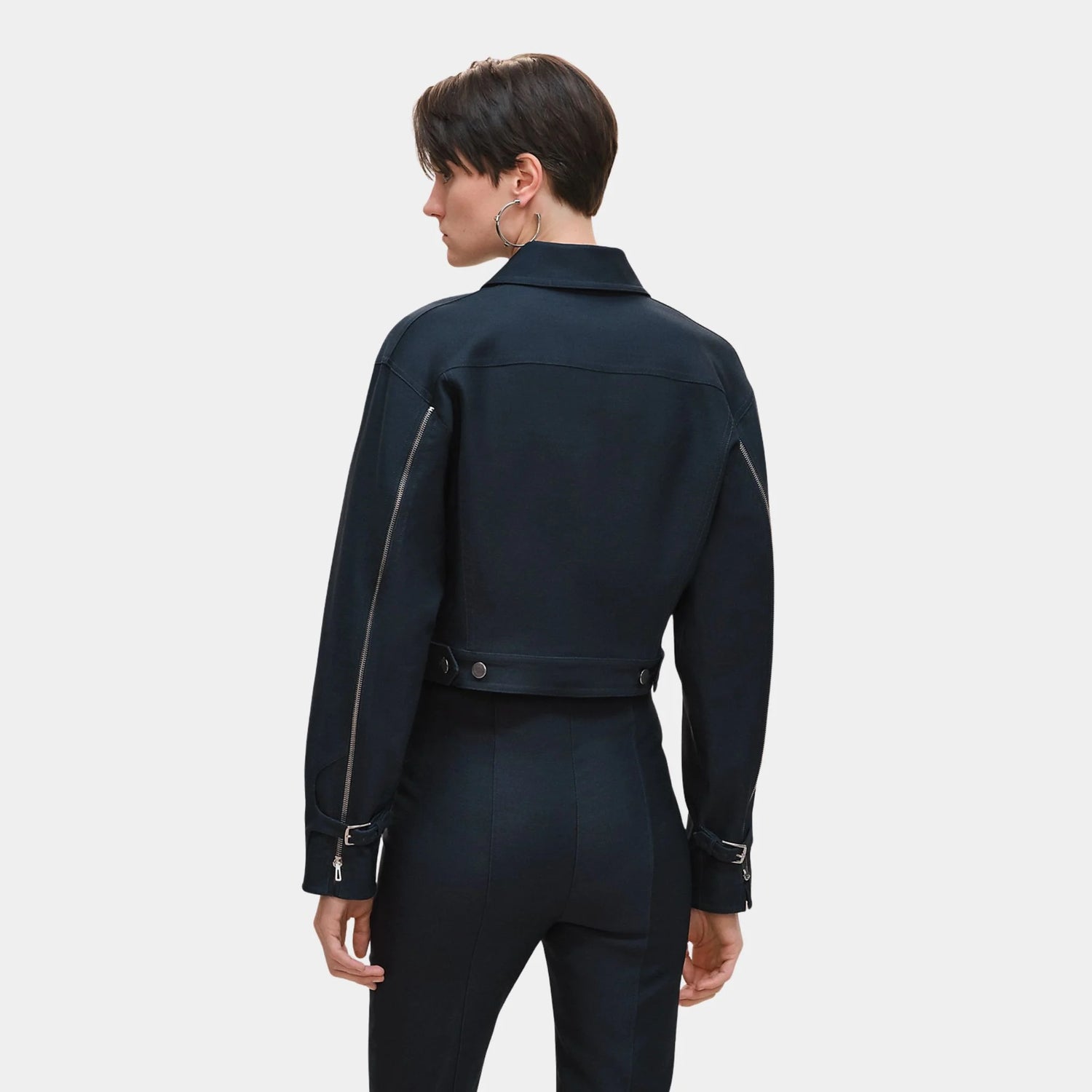 Hermes Denim Inspired Zip-Up Jacket, Bleu Celeste, Back
