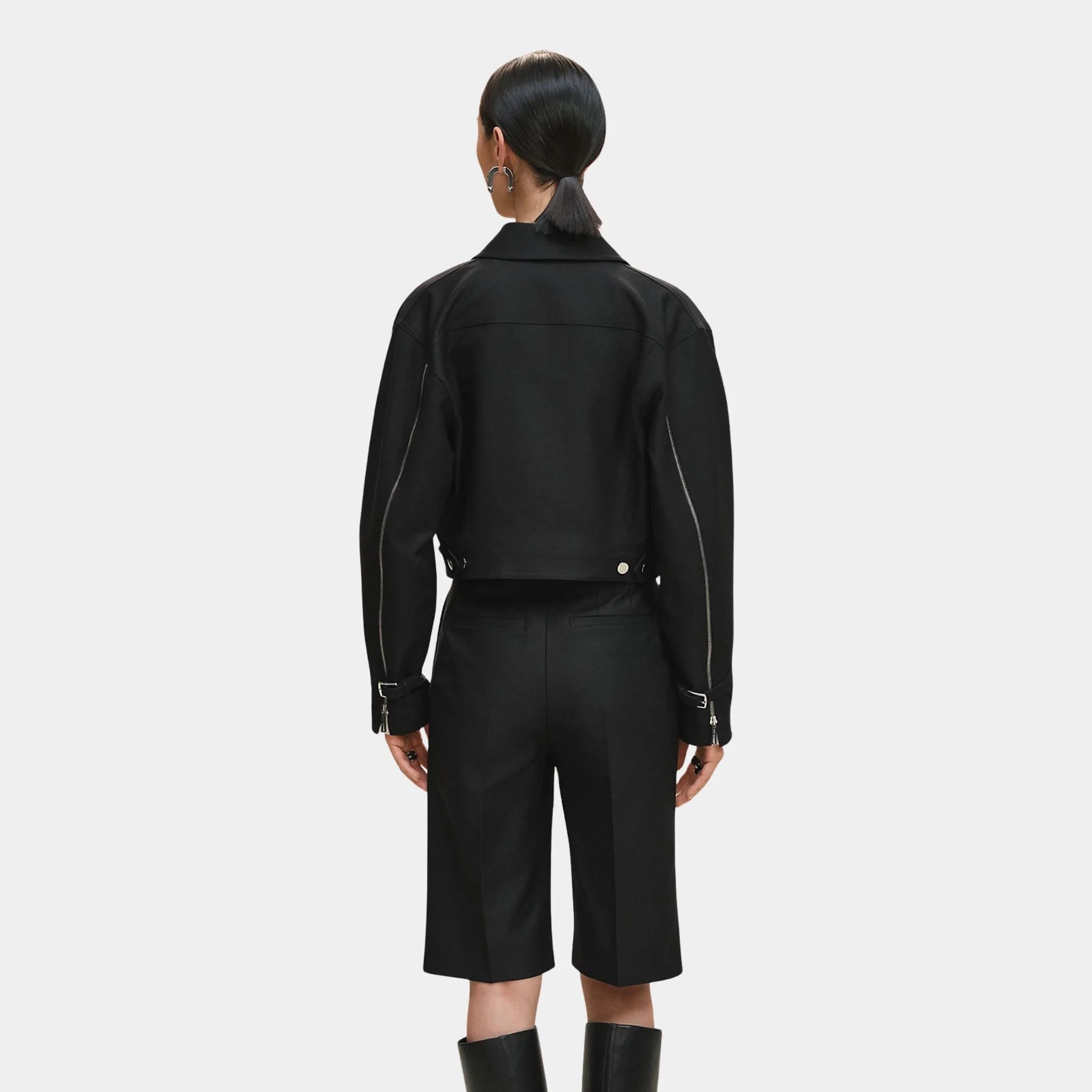 Hermes Denim Inspired Zip-Up Jacket, Noir, Back