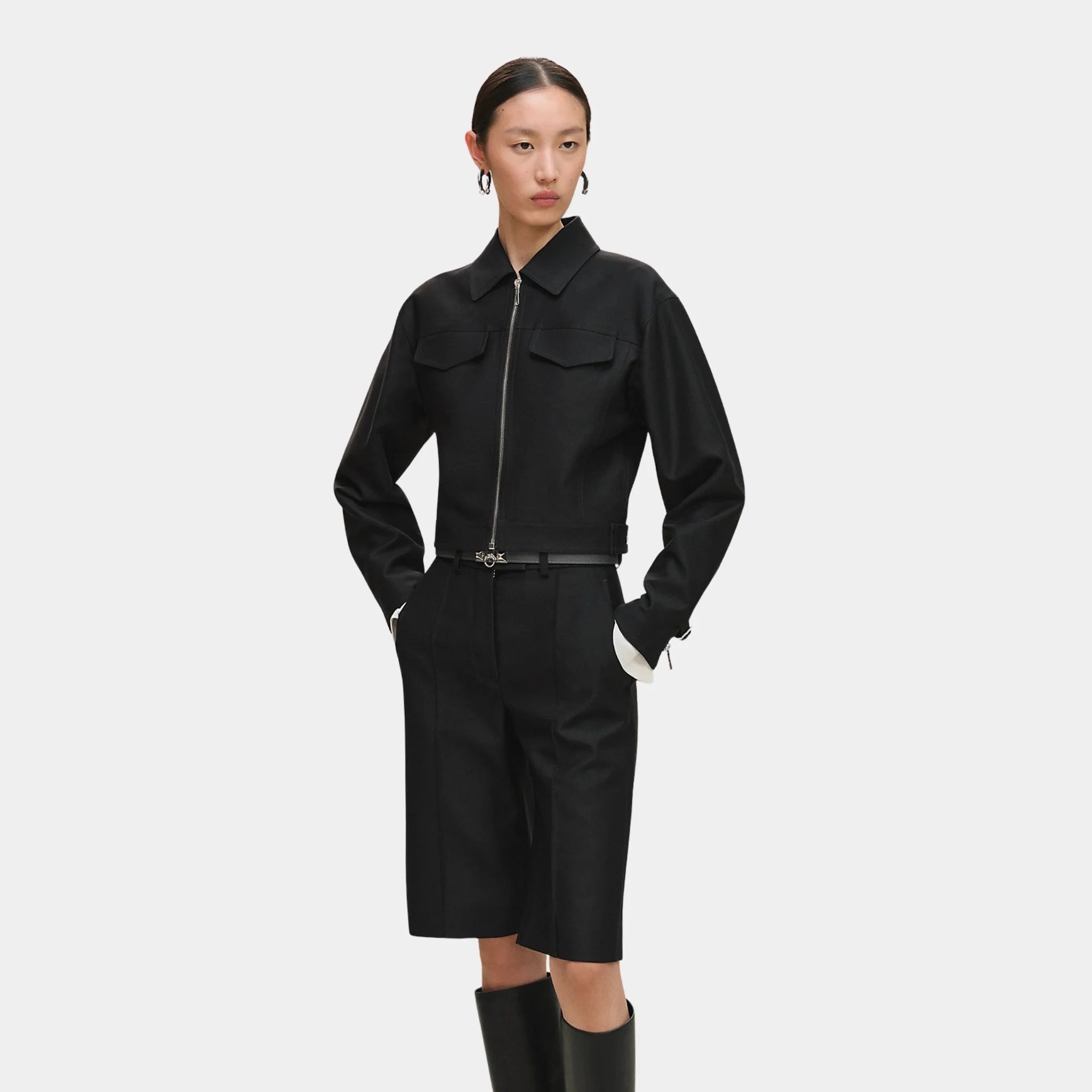 Hermes Denim Inspired Zip-Up Jacket, Noir, Front