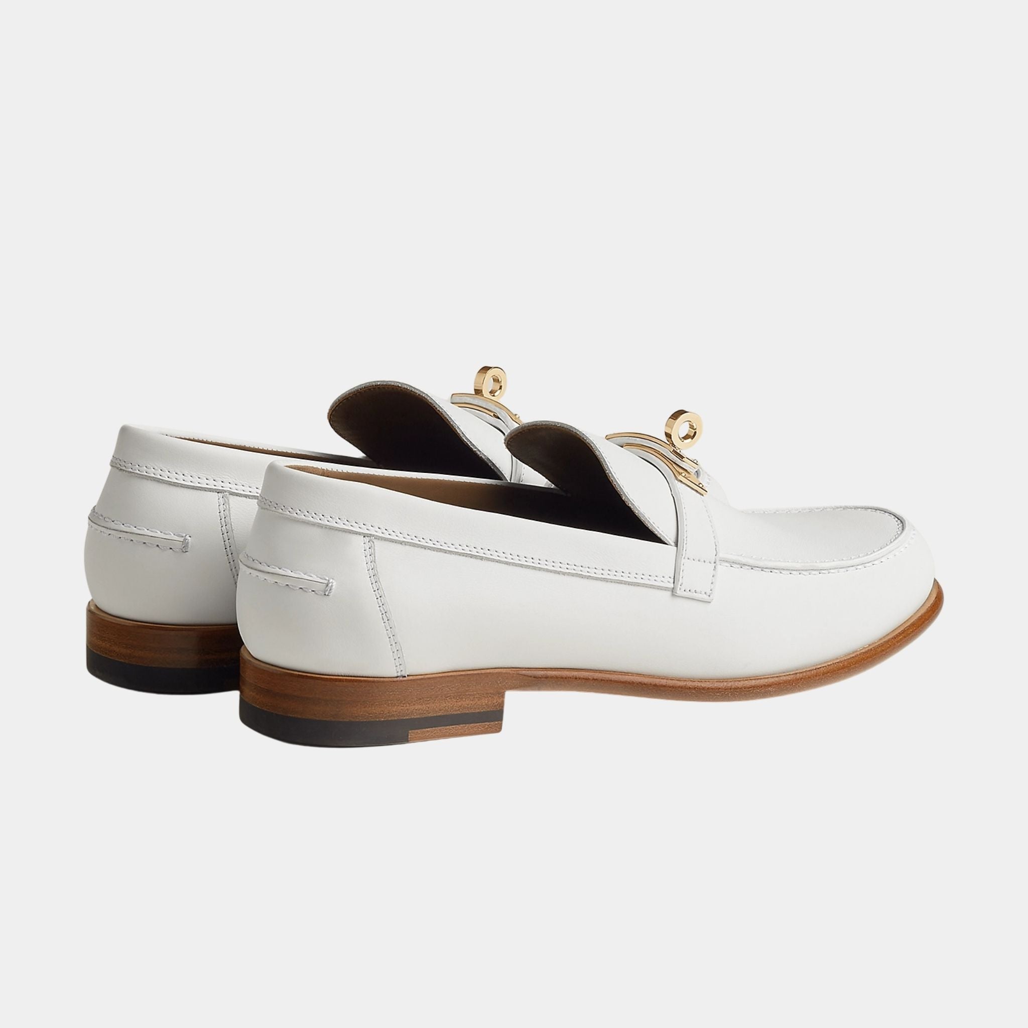 Hermes Destin Loafer Calfskin with Gold Plated Buckle, Blanc, Back