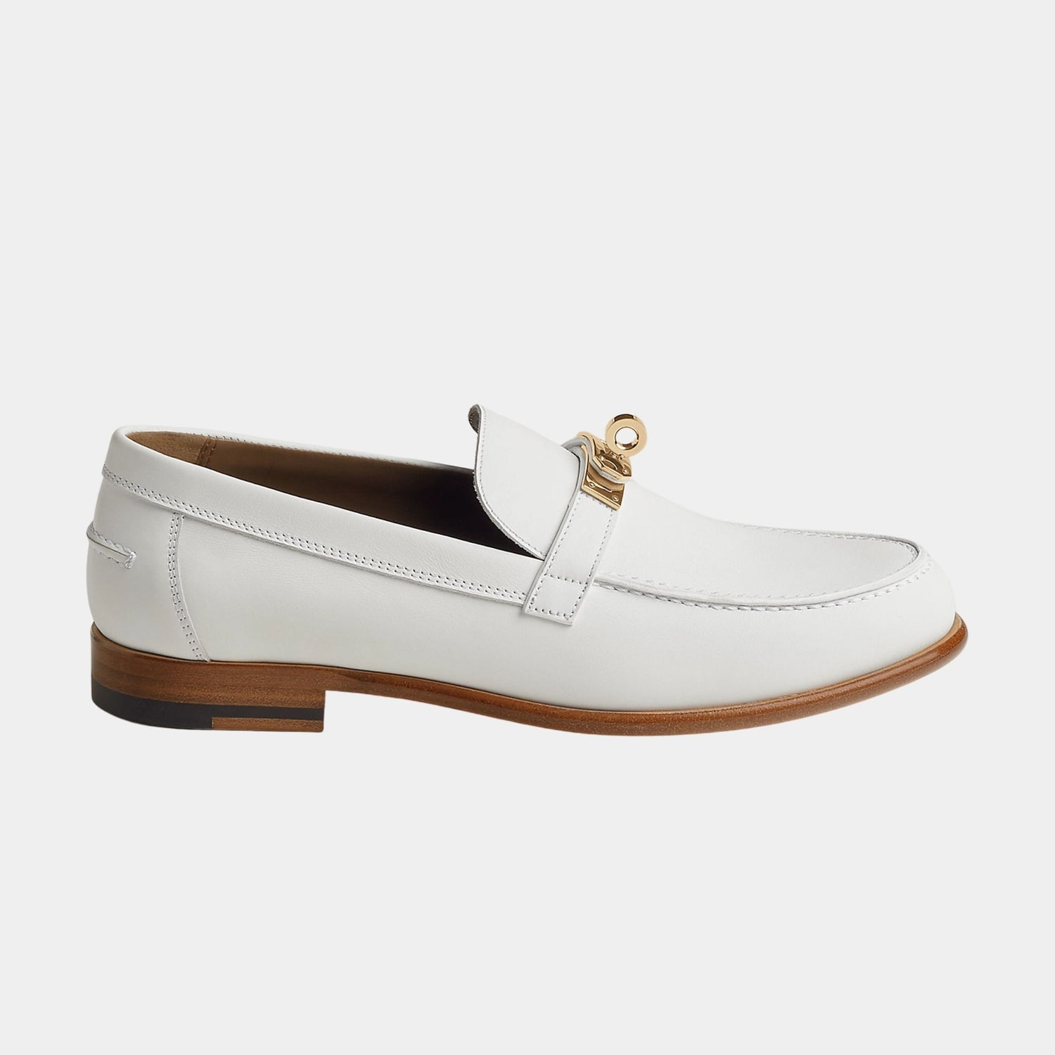 Hermes Destin Loafer Calfskin with Gold Plated Buckle, Blanc, Side