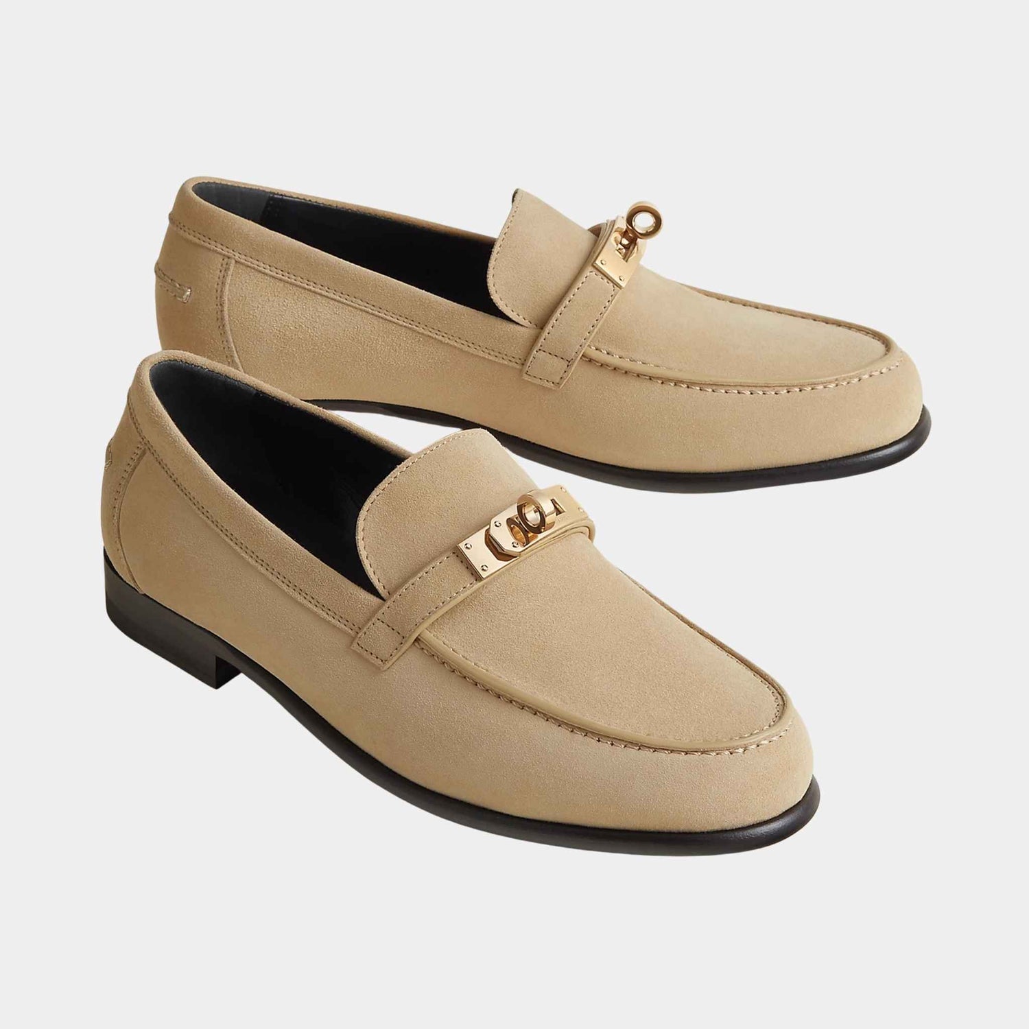 Hermes Destin Loafer in Suede Goatskin, Beige Lin, Front