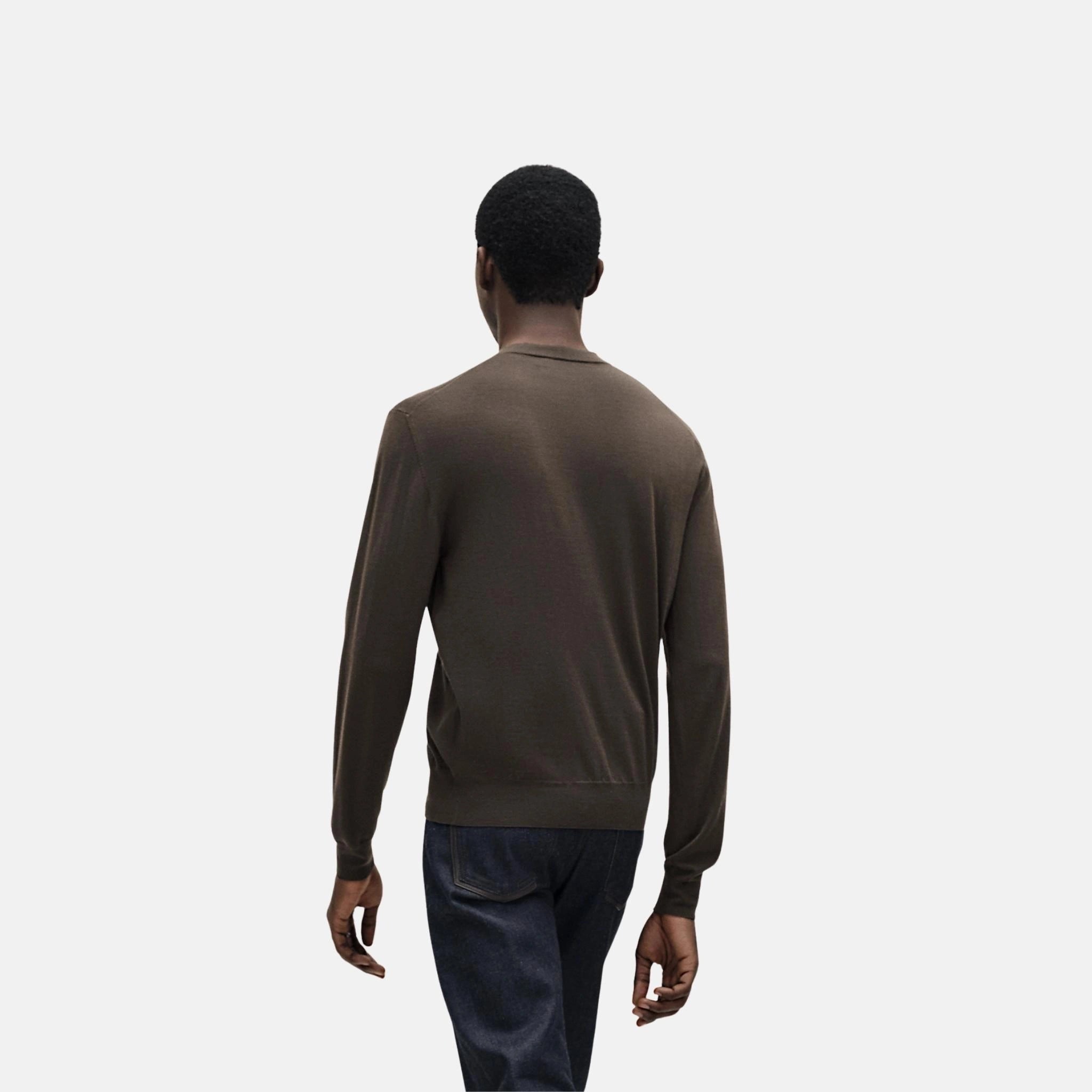 Hermes Detail H Crewneck Sweater, Coffee, Back