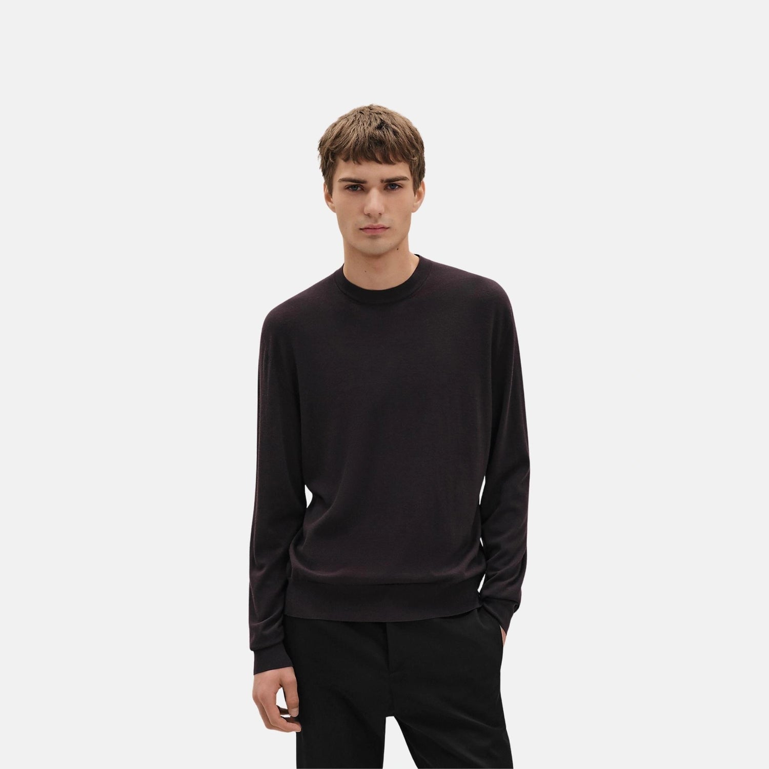Hermes Detail H Crewneck Sweater, Prunoir, Front