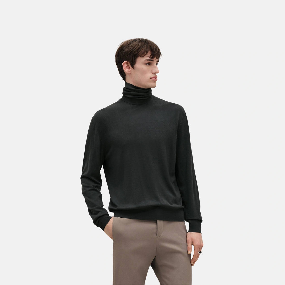 Hermes Detail H Turtleneck Sweater, Vert Chrome, Front