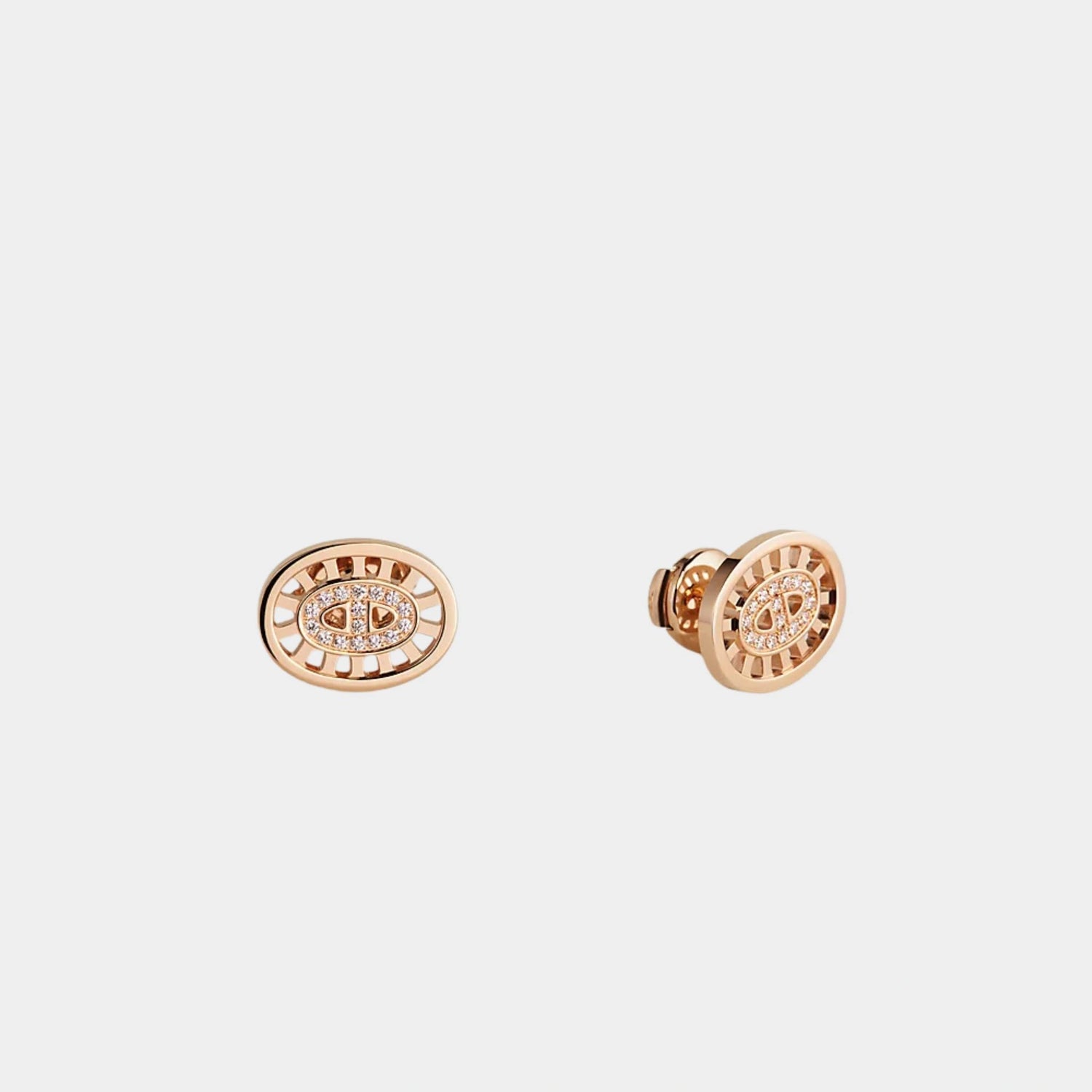 HermesDivine Anchor Chain Earrings Small Model Rose Gold - Diamonds, Front
