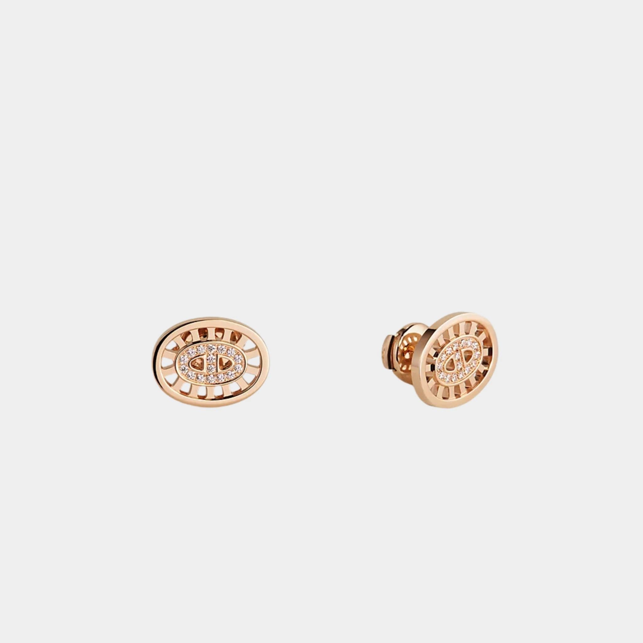 HermesDivine Anchor Chain Earrings Small Model Rose Gold - Diamonds, Front