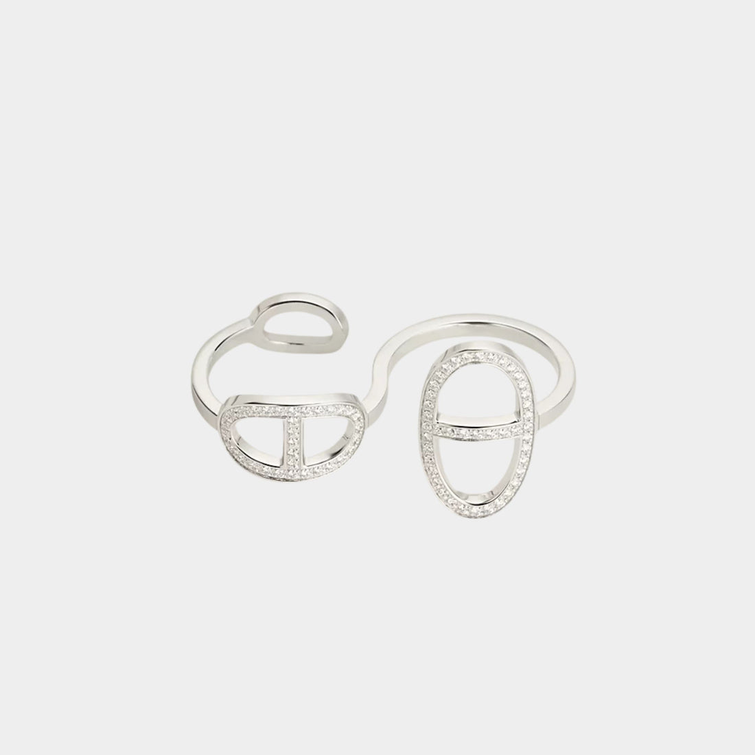 HermesDouble Anchor Chain Contour Ring White Gold Diamonds, Front